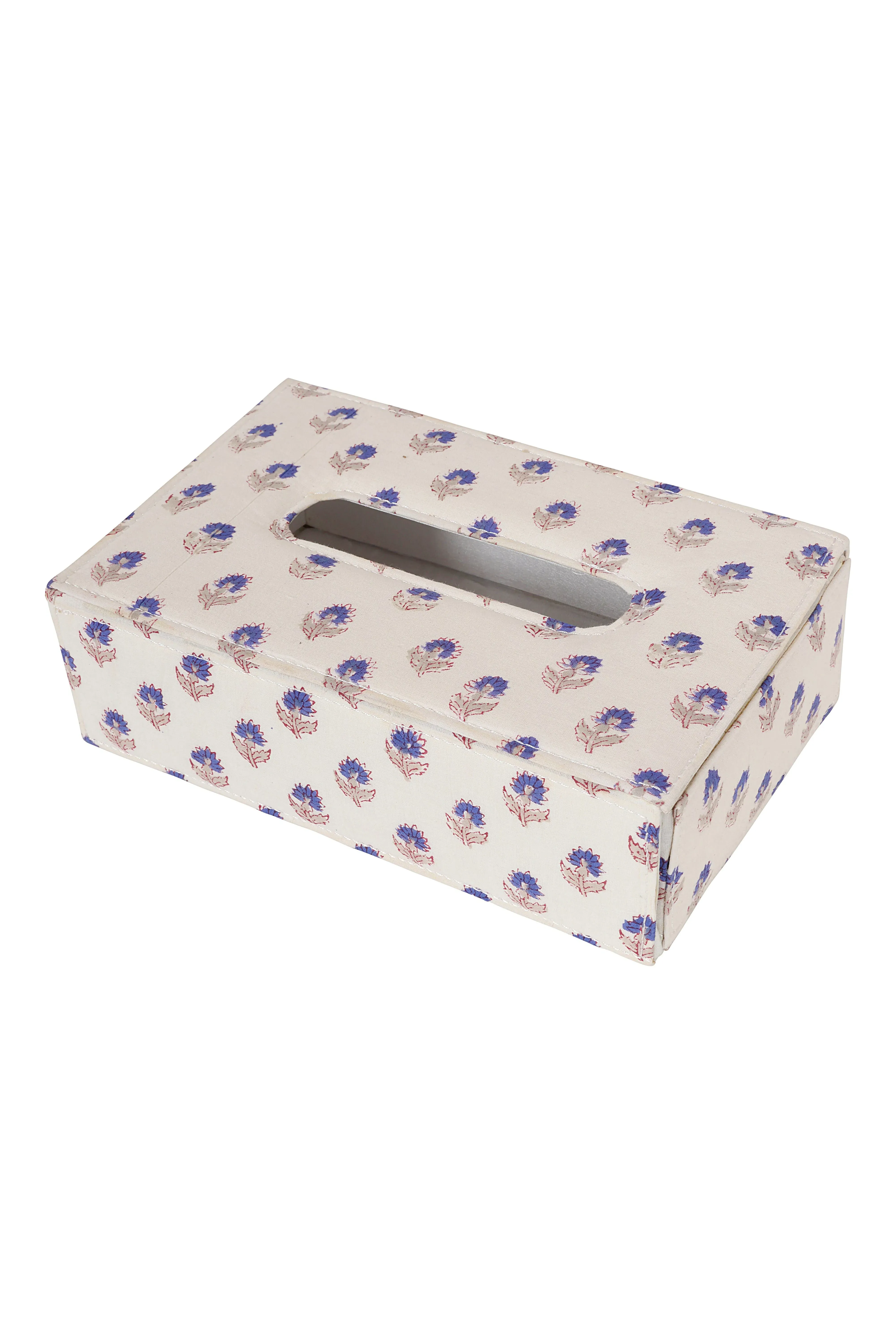 Rectangular Floral Tissue Box Holder - Blue, Cotton image