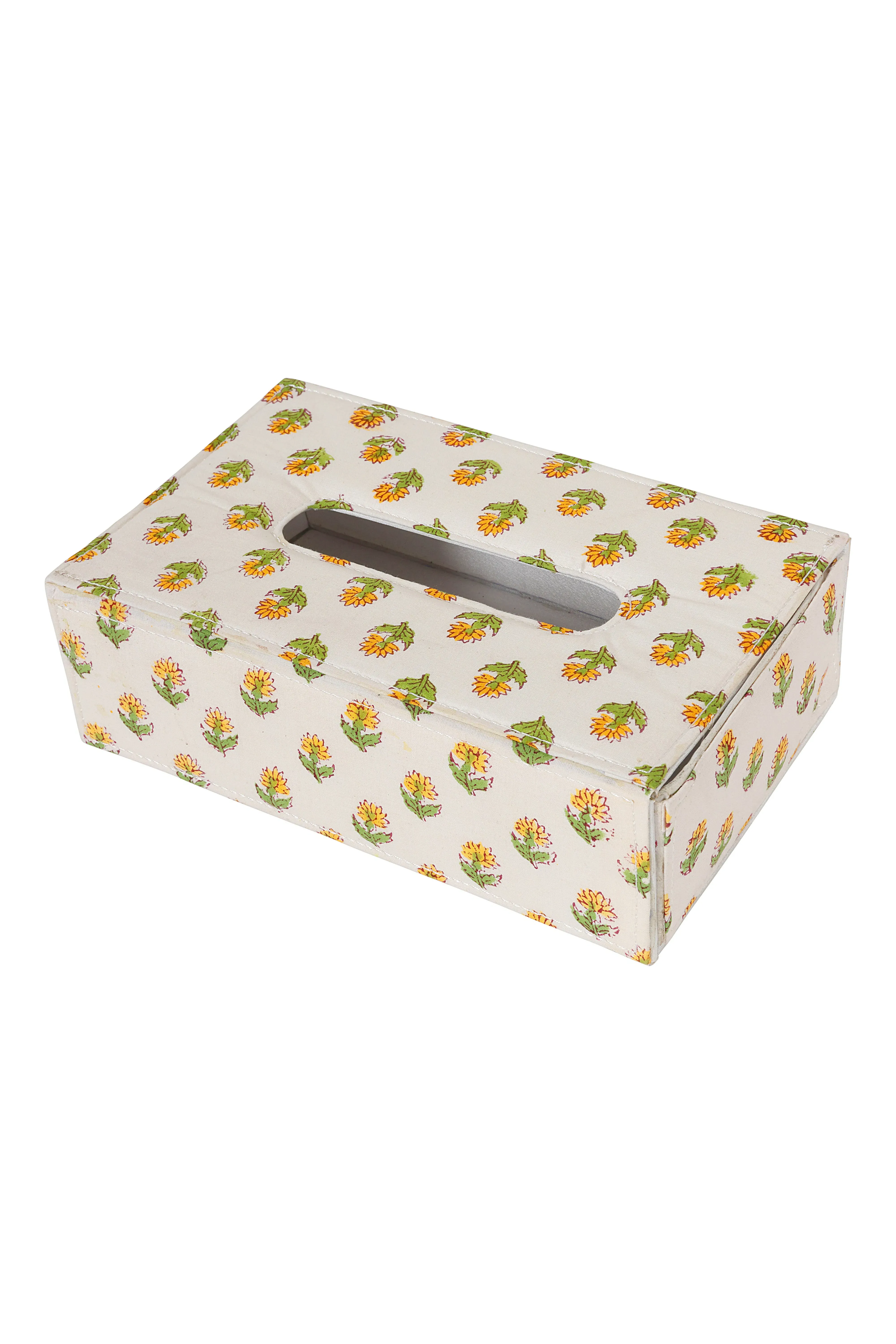 Rectangular Floral Tissue Box Holder - Yellow, Cotton