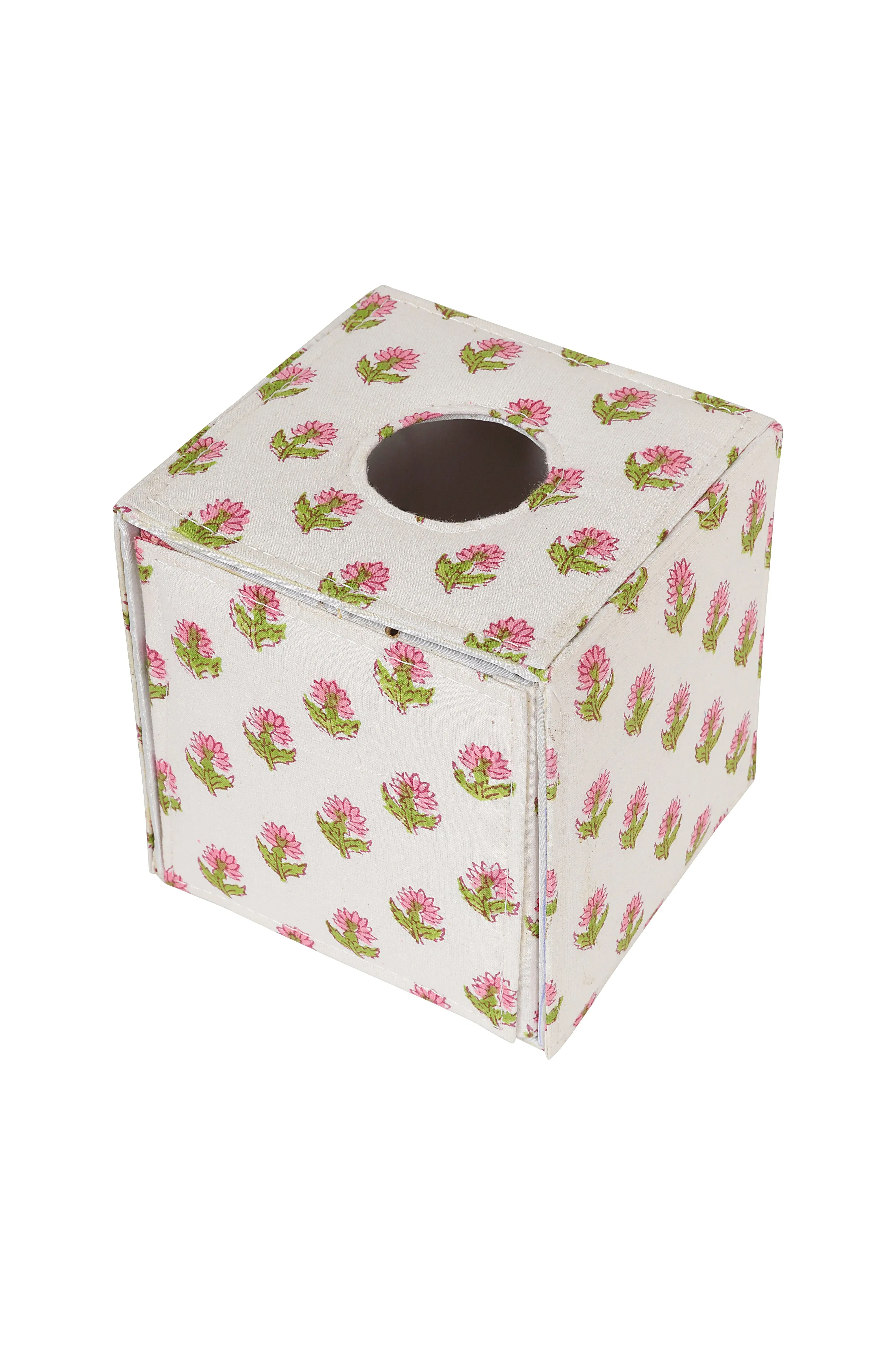 Square Floral Tissue Box Holder - Pink, Cotton