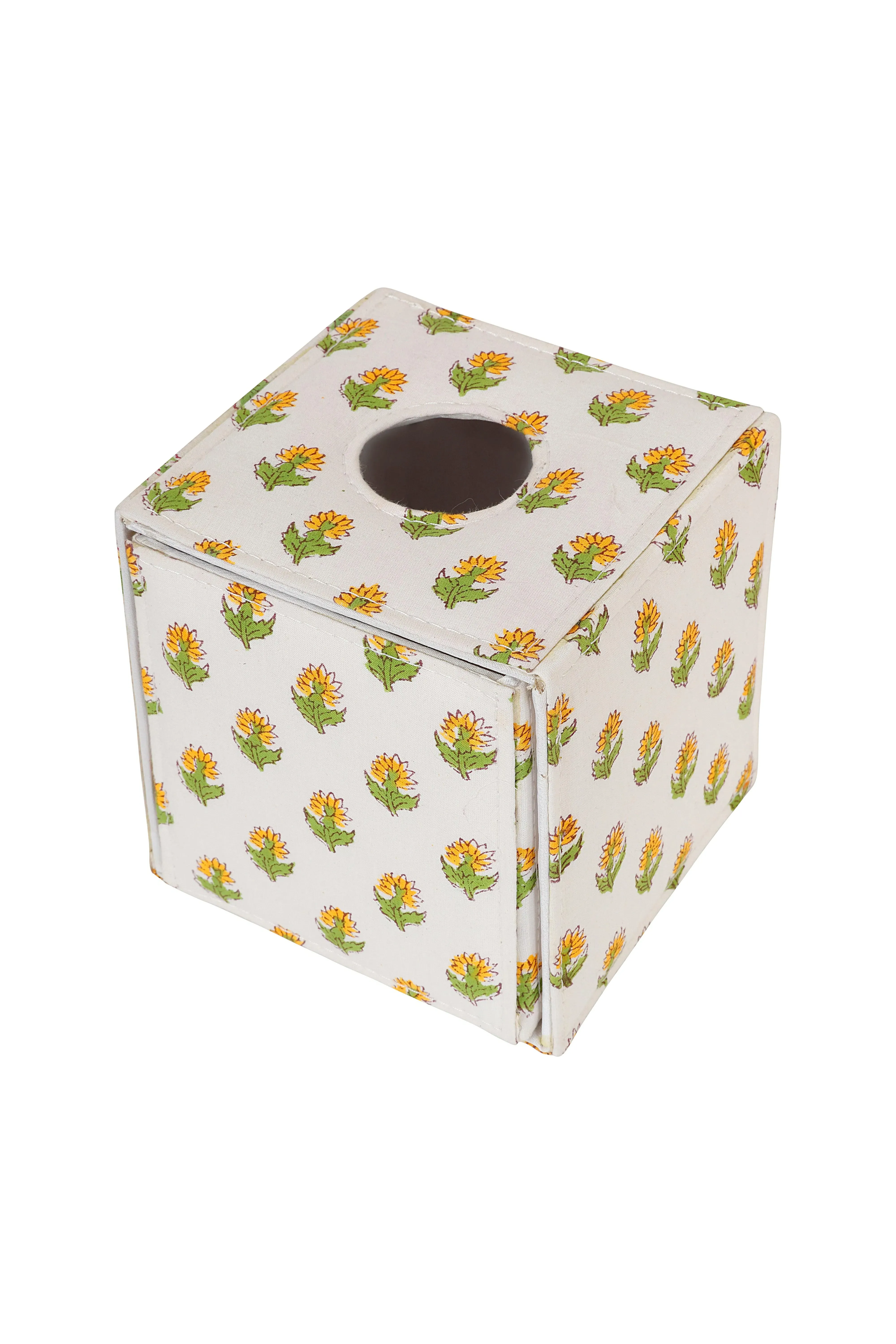 Square Floral Tissue Box Holder - Yellow, Cotton
