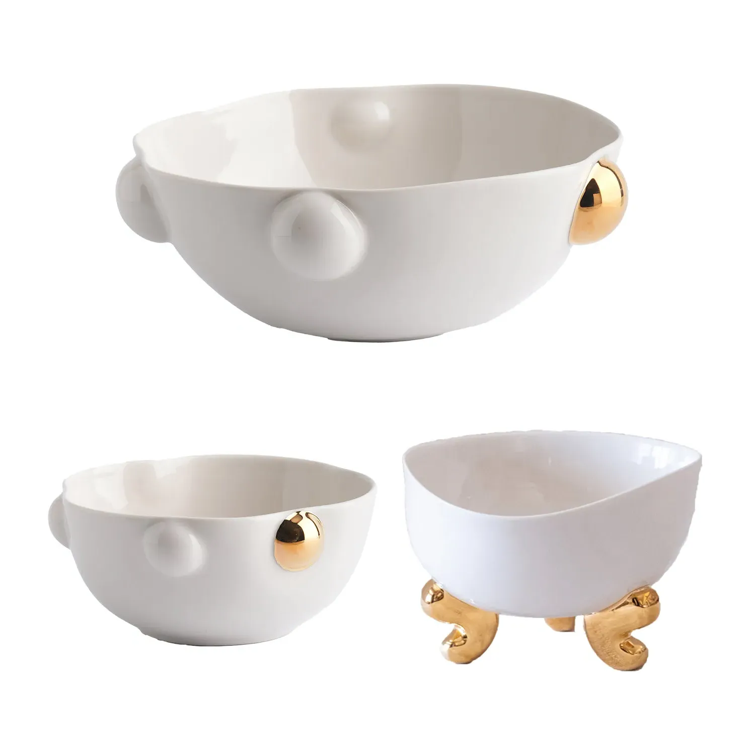 Cosmopolitan & Lion Foot Bowl Set - Gold, Porcelain