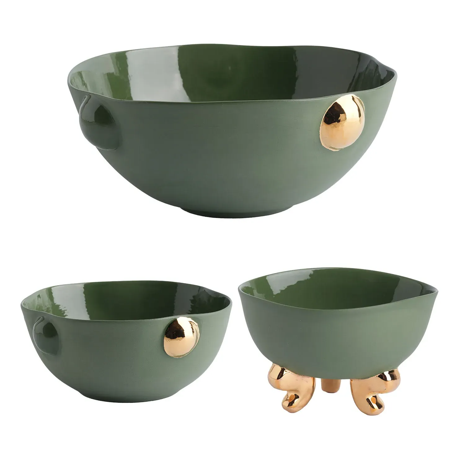Cosmopolitan & Lion Foot Bowl Set - Green, Porcelain