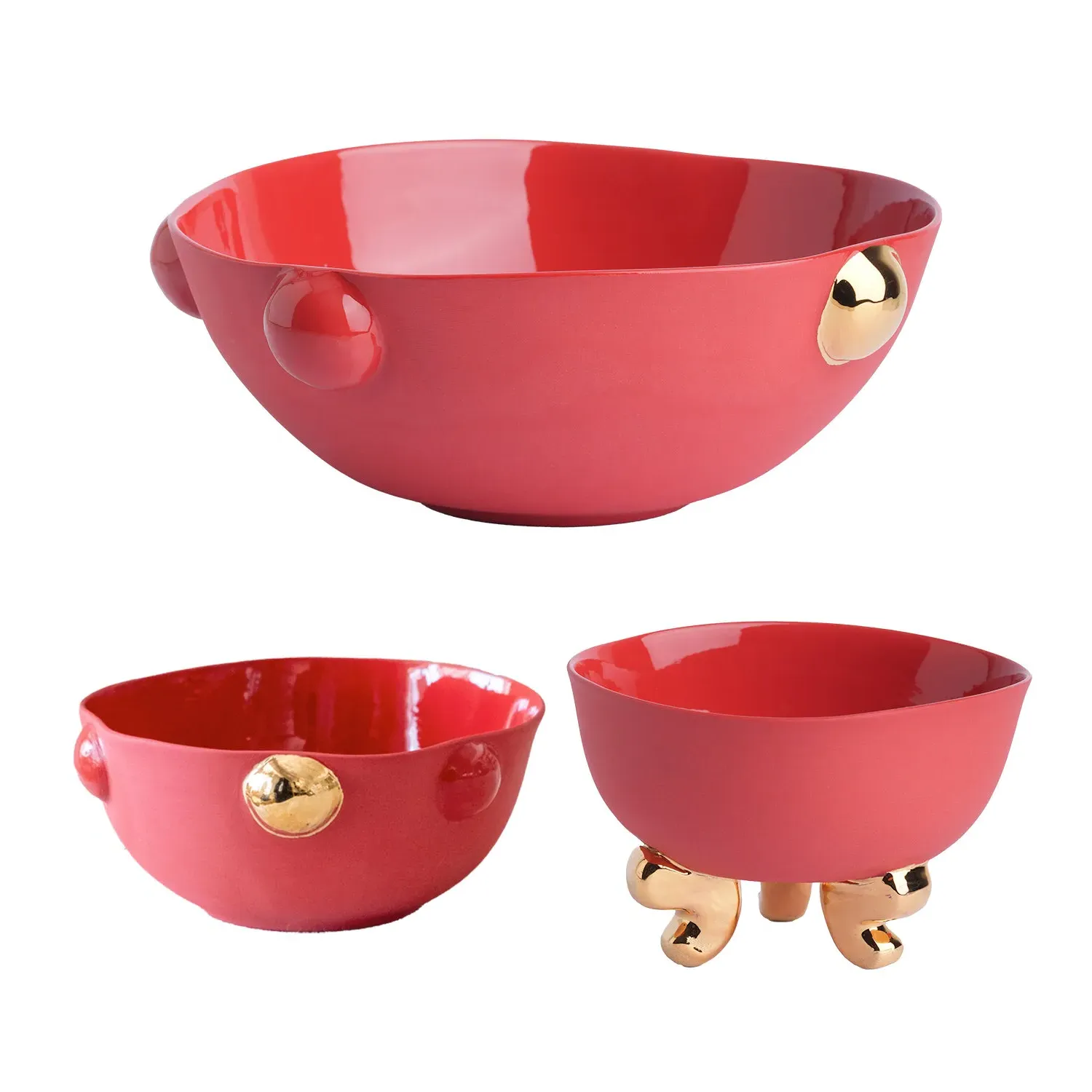 Cosmopolitan & Lion Foot Bowl Set - Red, Porcelain