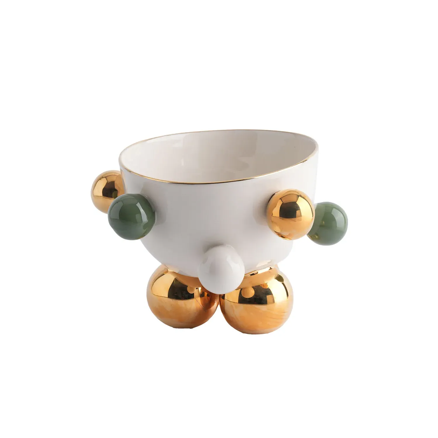 Cosmos Medium Porcelain Bowl - Green, Gold Detail