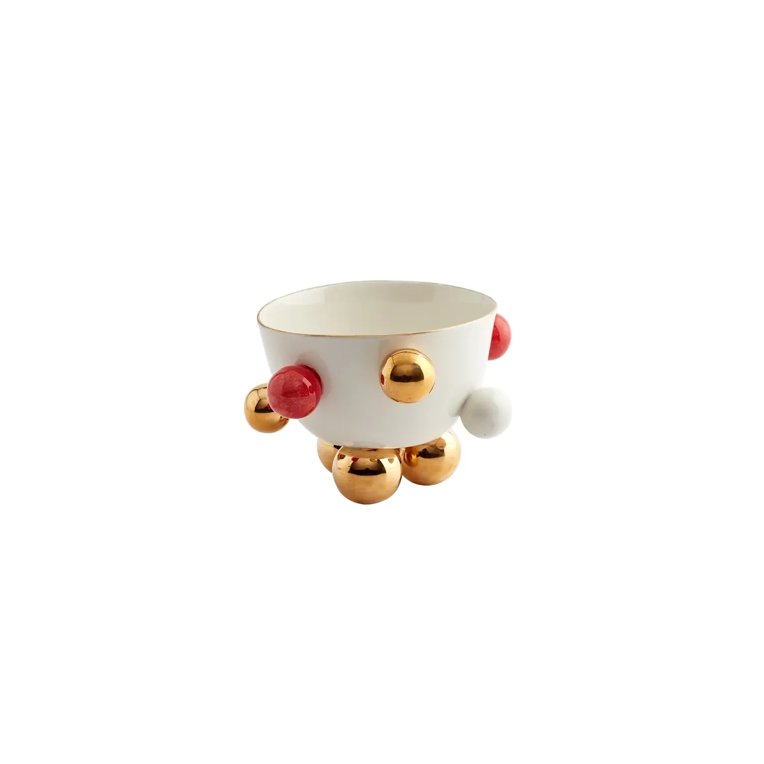 Cosmos Medium Porcelain Bowl - Red, Gold Detail