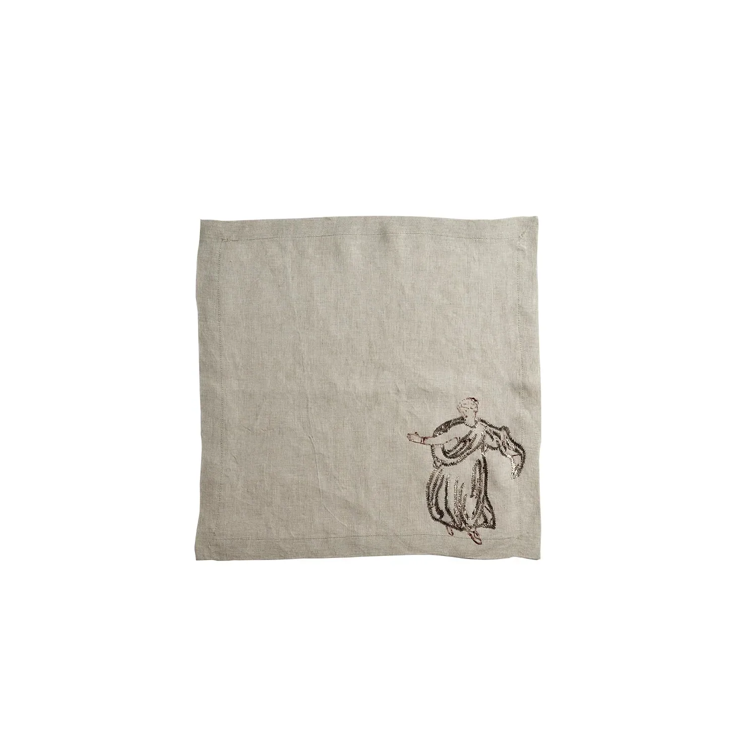 Relief Dance Hand-Embroidered Napkin Set of Two - Beige, Linen image
