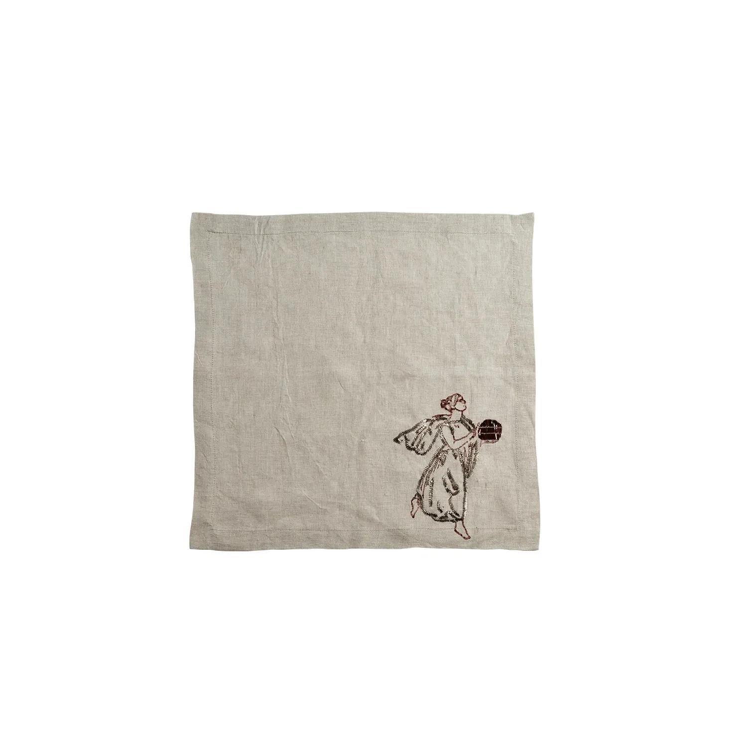 Relief Note Hand-Embroidered Napkin Set of Two - Beige, Linen
