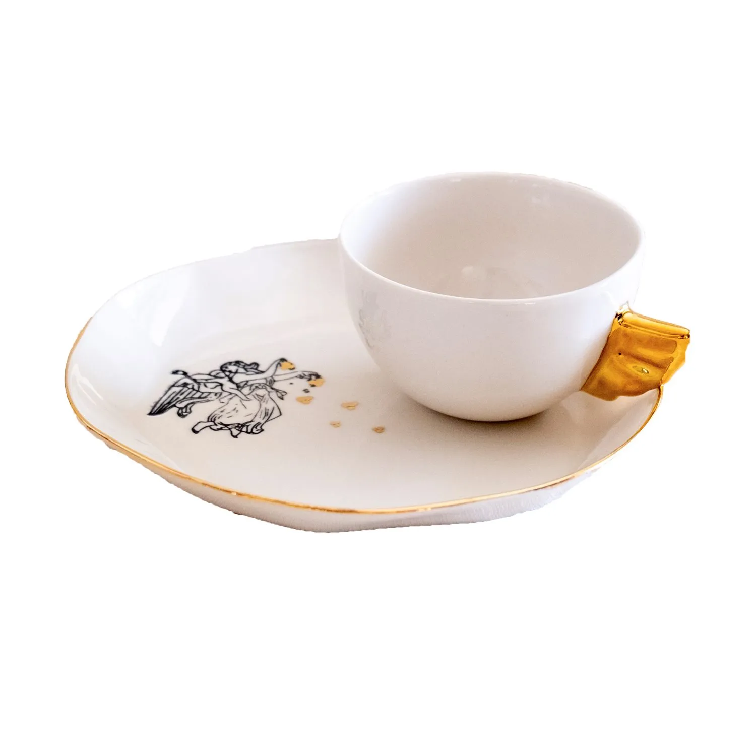 Volans Cup & Nuaj Angel Mother Plate Porcelain Set - Gold image