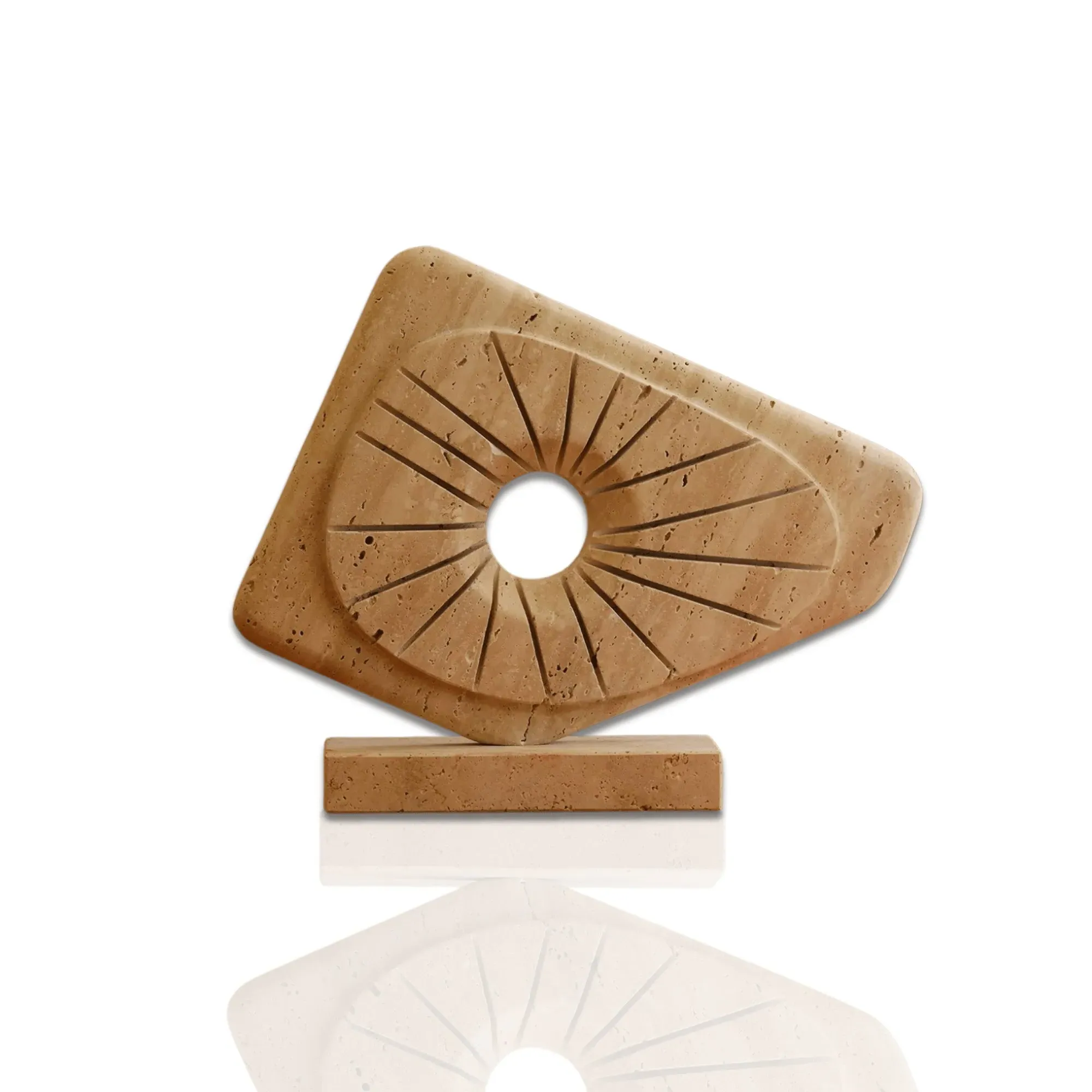 Abstract Hand-Carved Travertine Sculpture - Beige