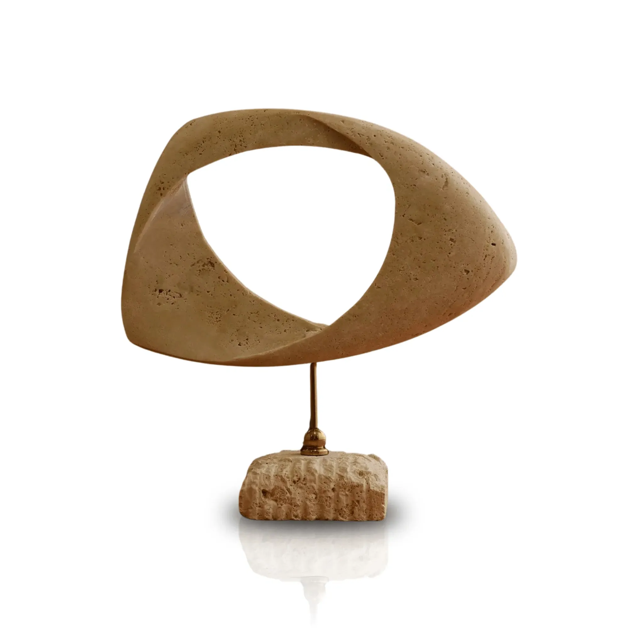 Abstract Travertine Sculpture - Beige, Brass