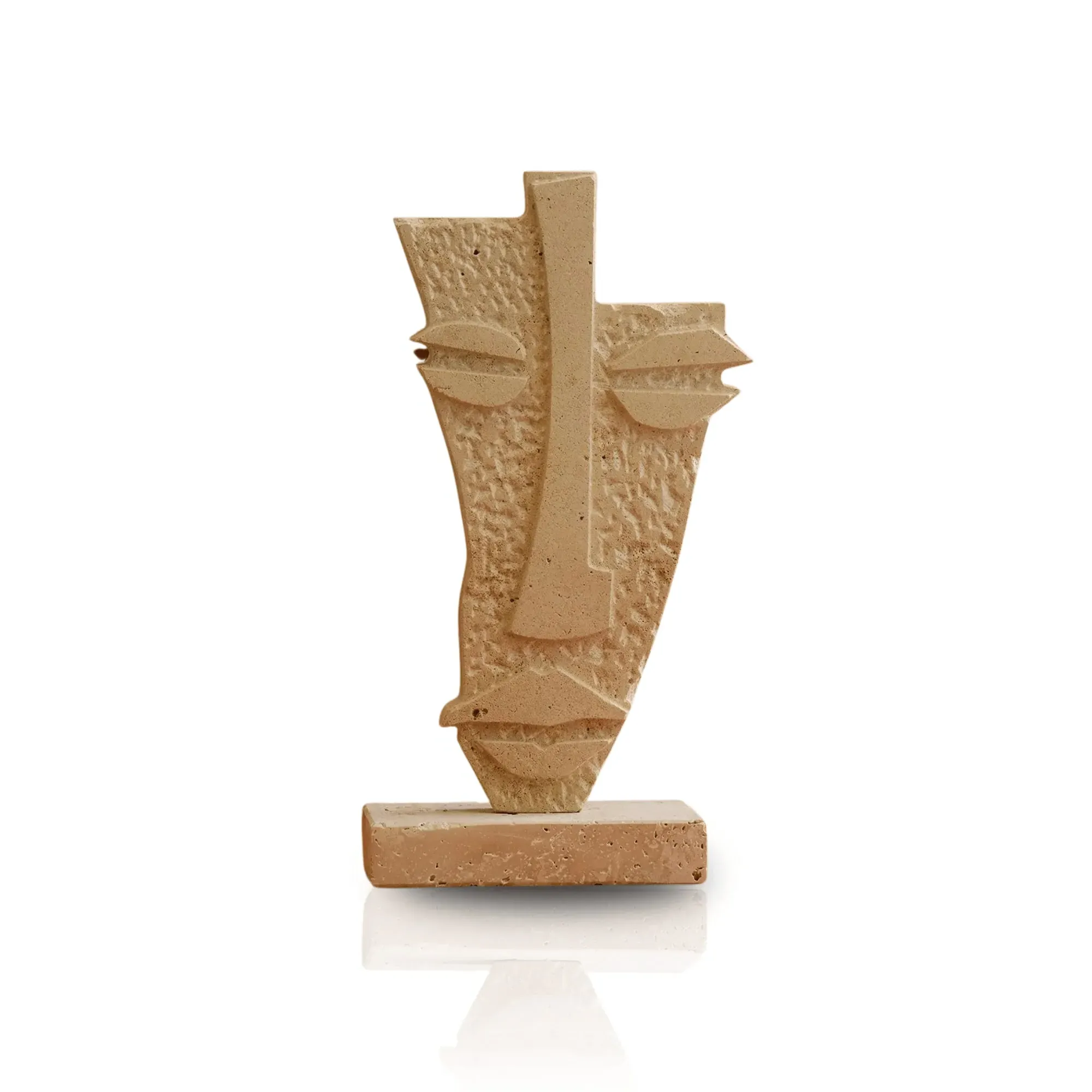 African Mask Travertine Sculpture - Handmade image