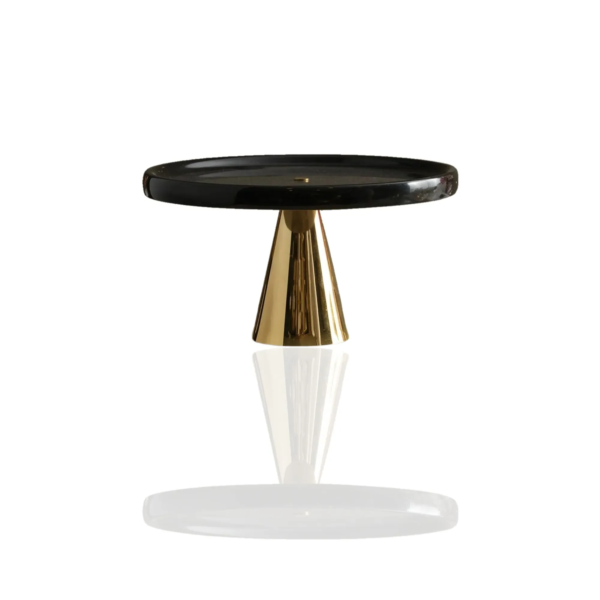 Black Marble Serving Stand with Brass Cone Base - Black, Marble image