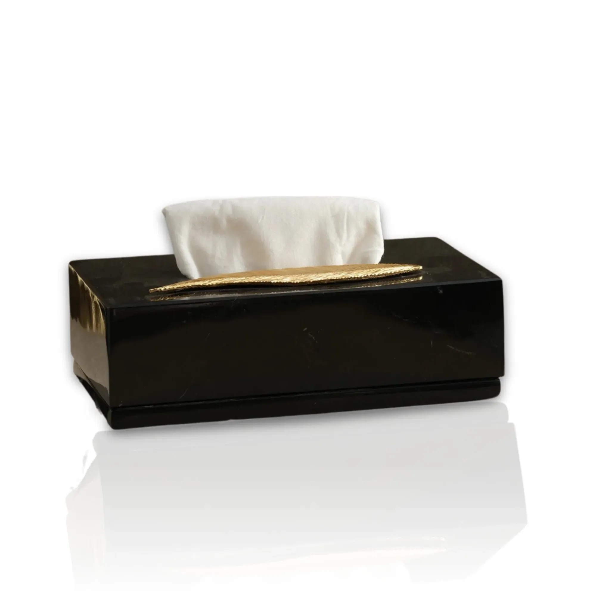 Black Marble Tissue Box with Brass Detail - Gold, Black