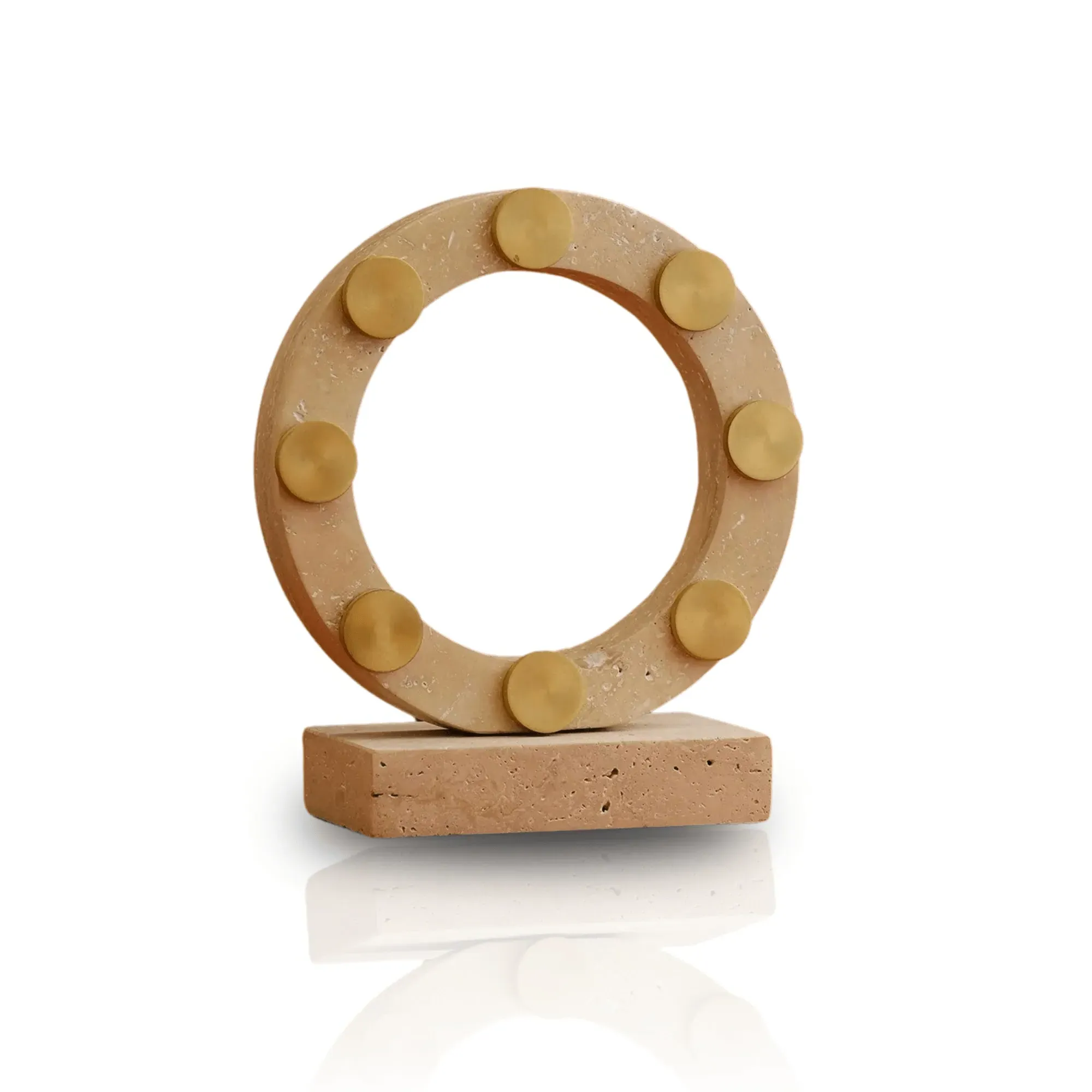Brass-Stud Ring Travertine Sculpture - Beige