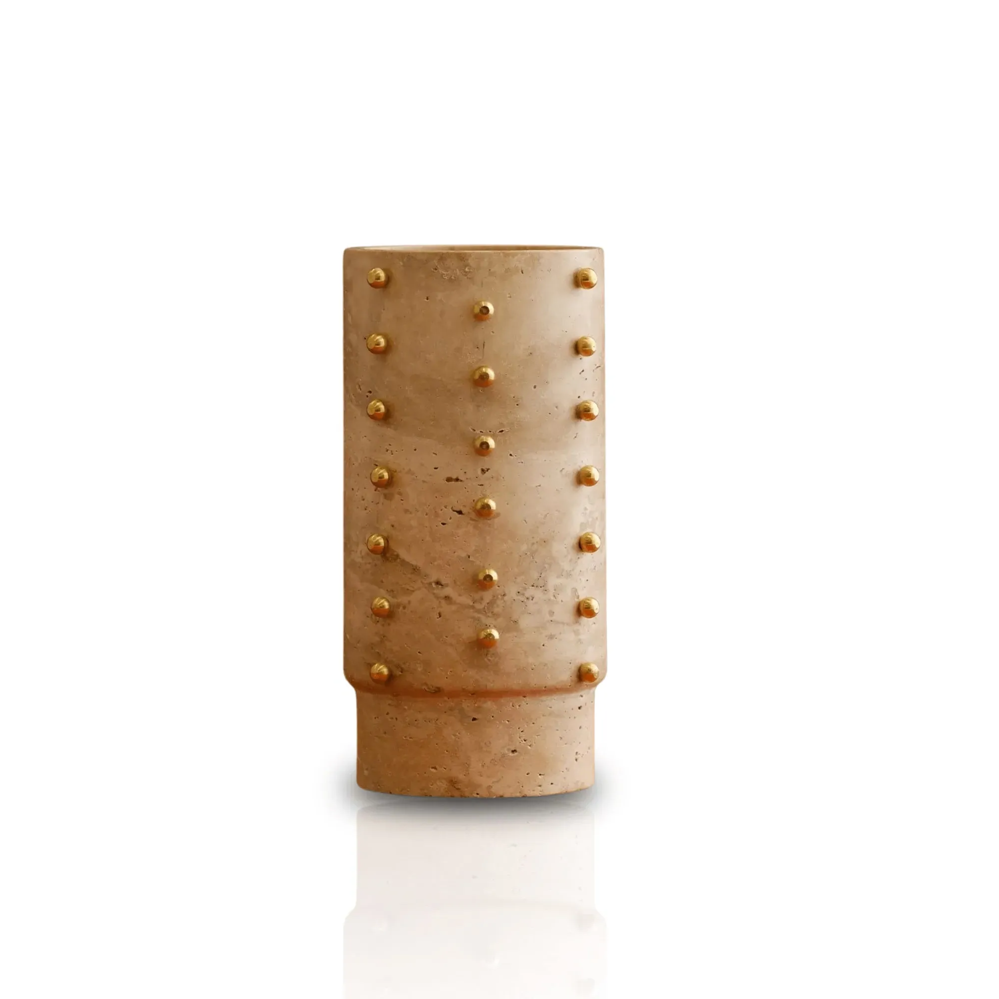 Brass Stud Travertine Vase - Beige image