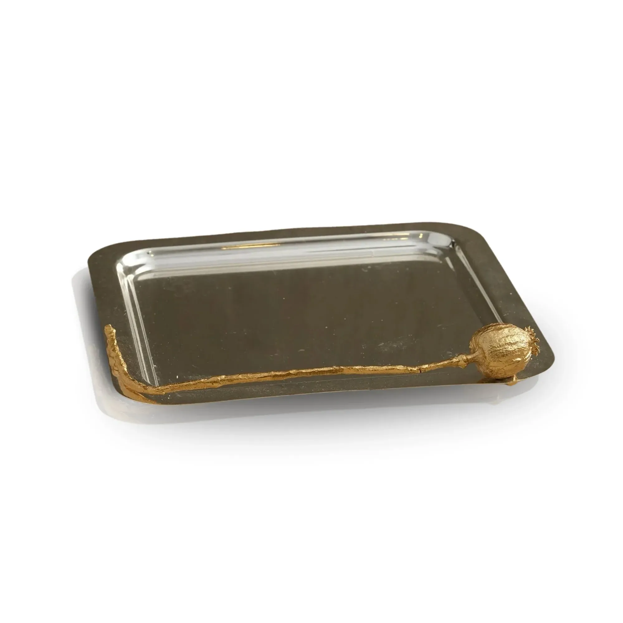 Brass Tray with Poppy Pod Detail - Gold, Silver image