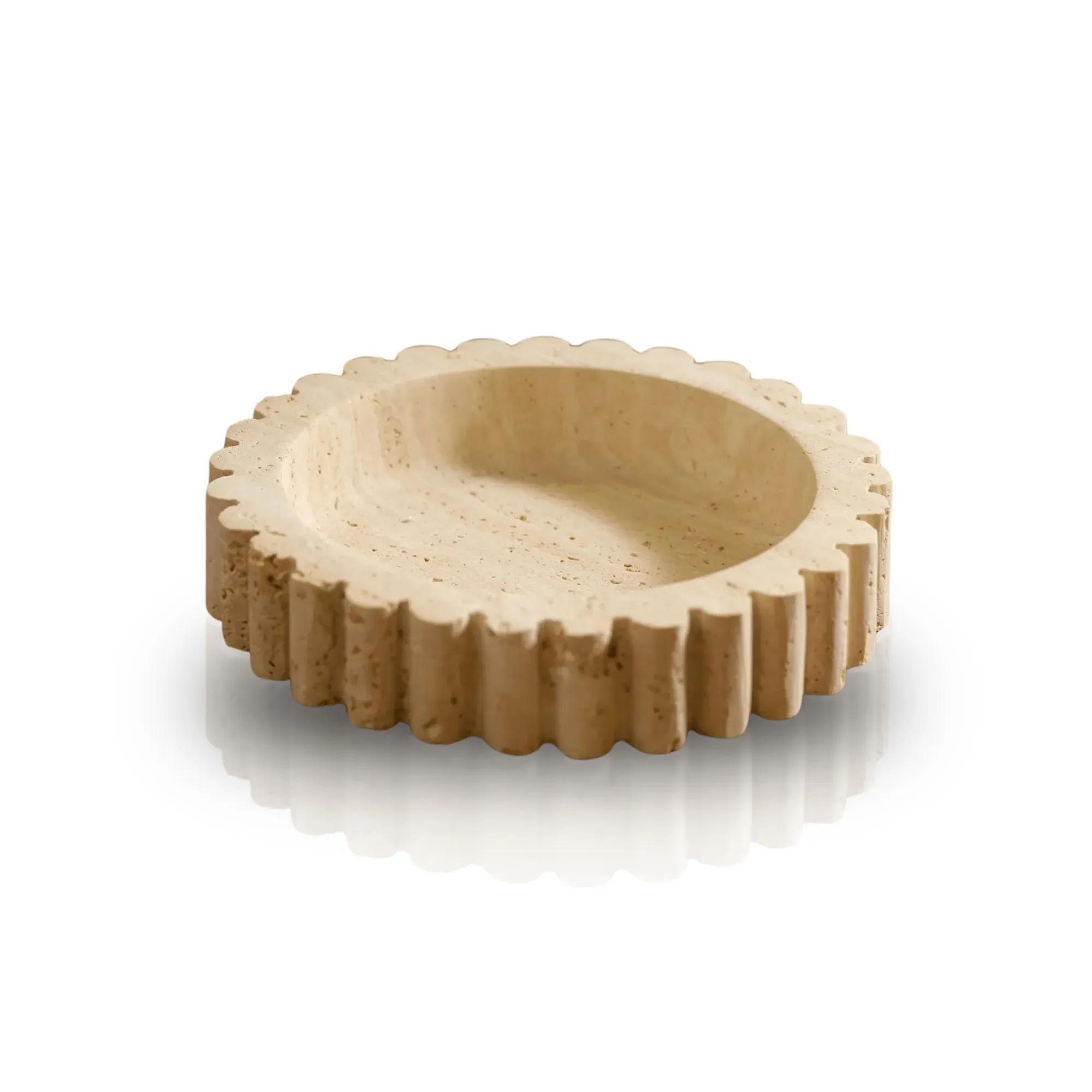Circular Hand-Carved Travertine Tray - Brown