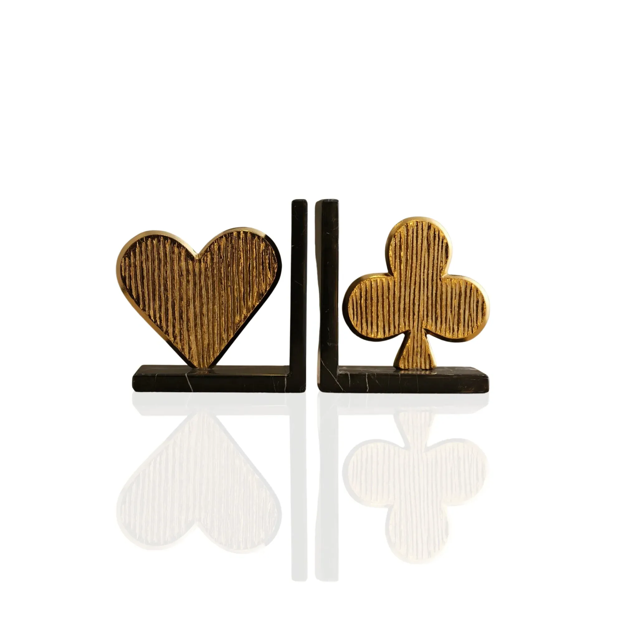 Clover & Heart Bookend Set - Gold, Black Marble image