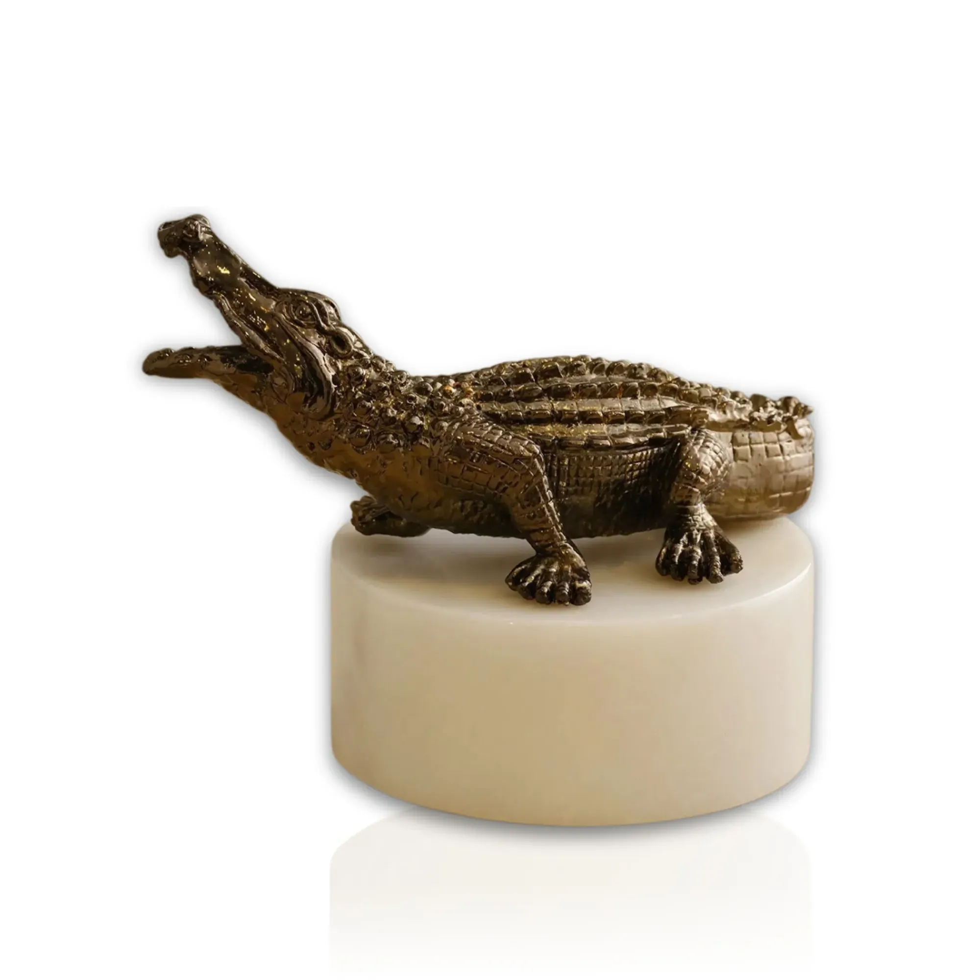 Crocodile Decor with Marble Base - Gold, Bronze