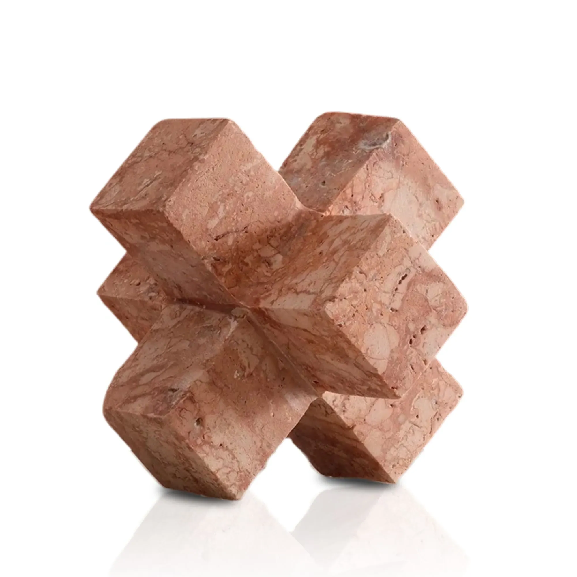 Cross Geometric Sculpture - Red, Marble