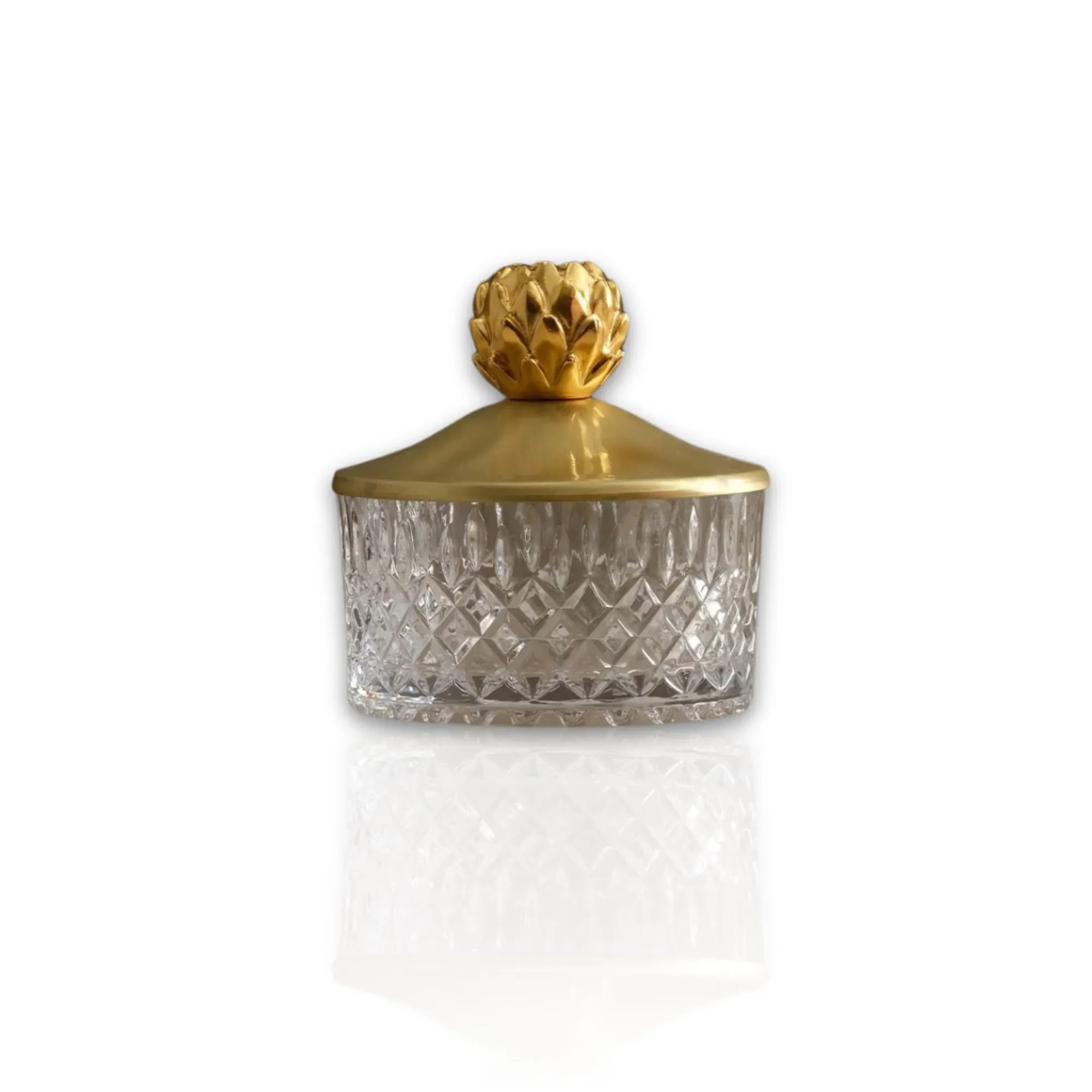 Cut Glass Bowl with Brass Lid - Gold, Glass image