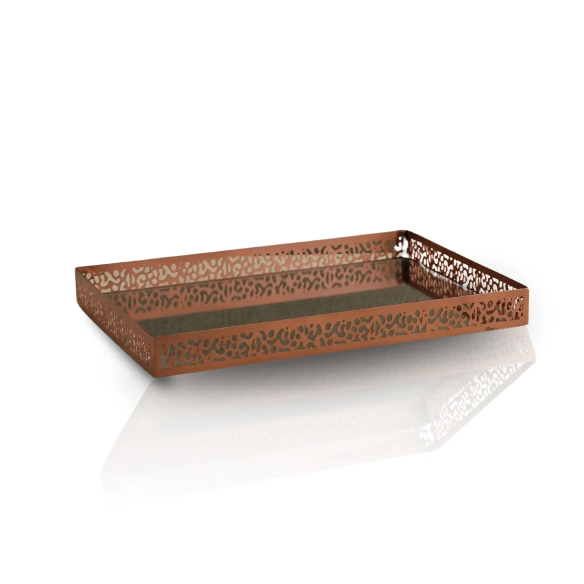 Cut-Out Abstract Tray with Mirrored Base - Copper, Brass