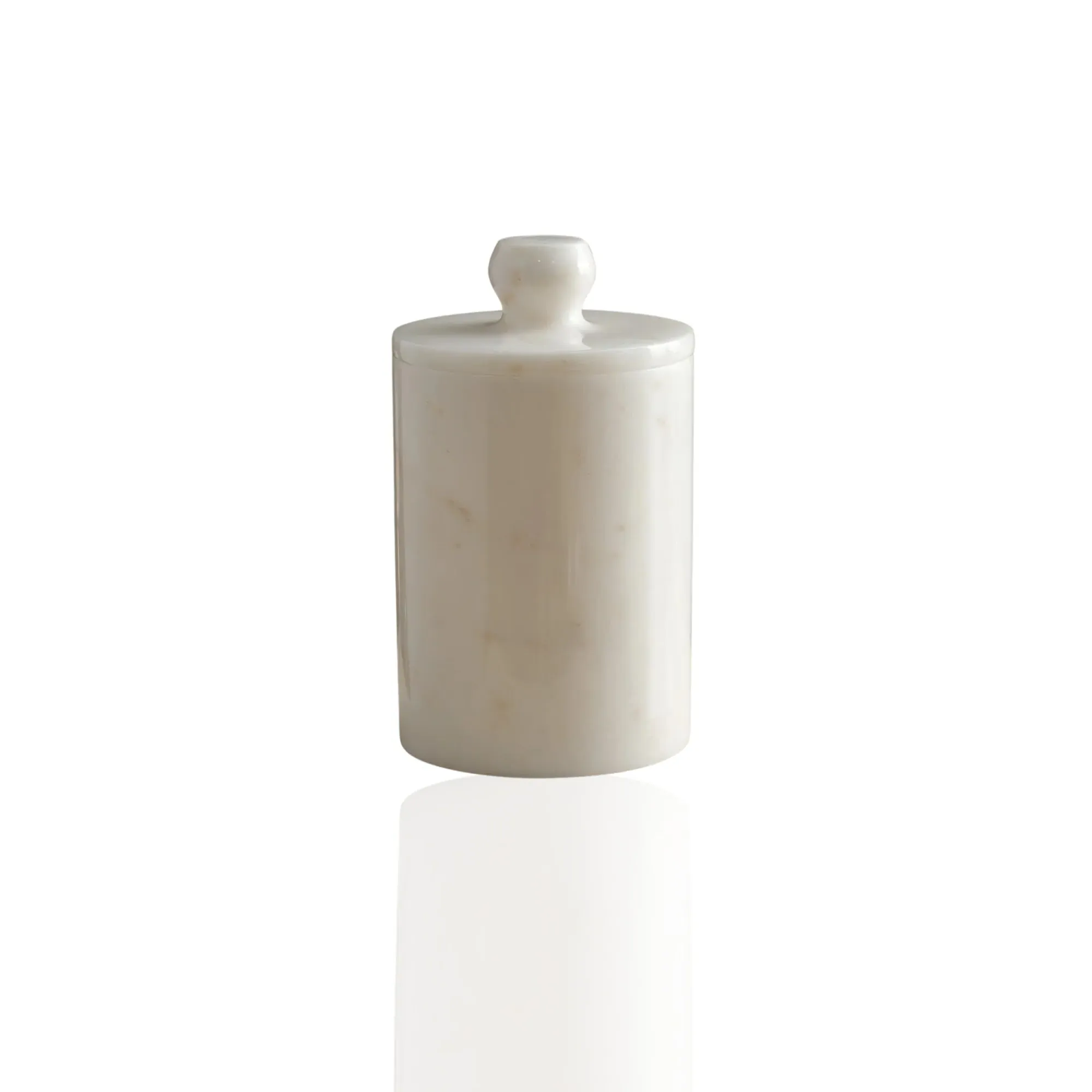 Cylindrical Waste Bin with Sculpted Handle - White, Marble