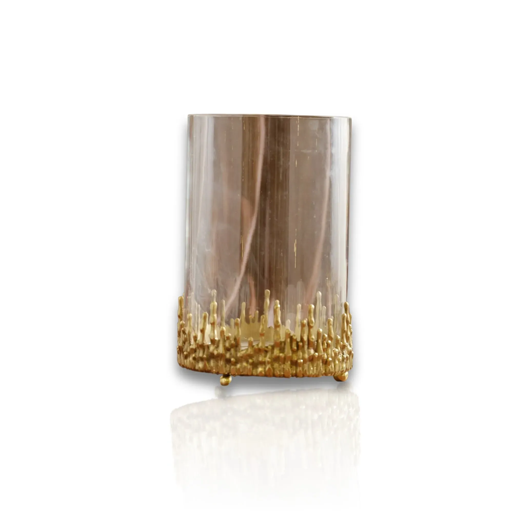 Dory Glass Vase with Sculptural Base - Gold, Brass image