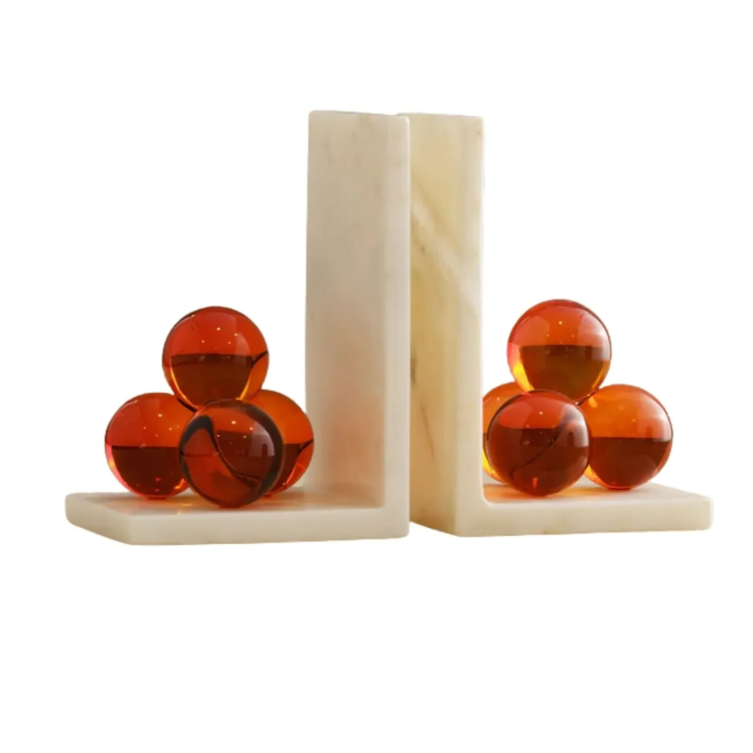Dual Amber Crystal Bookends - White, Marble image