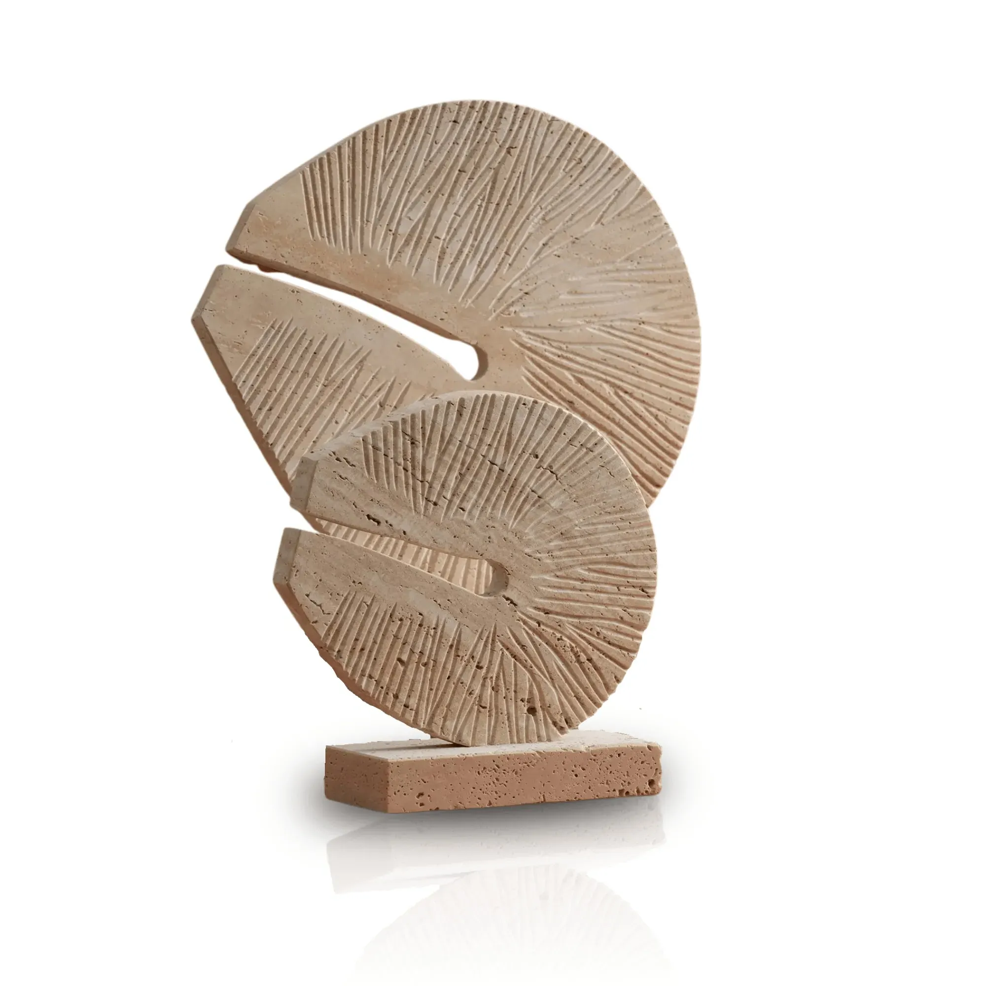 Dual Fan Coral Travertine Sculpture Set - White
