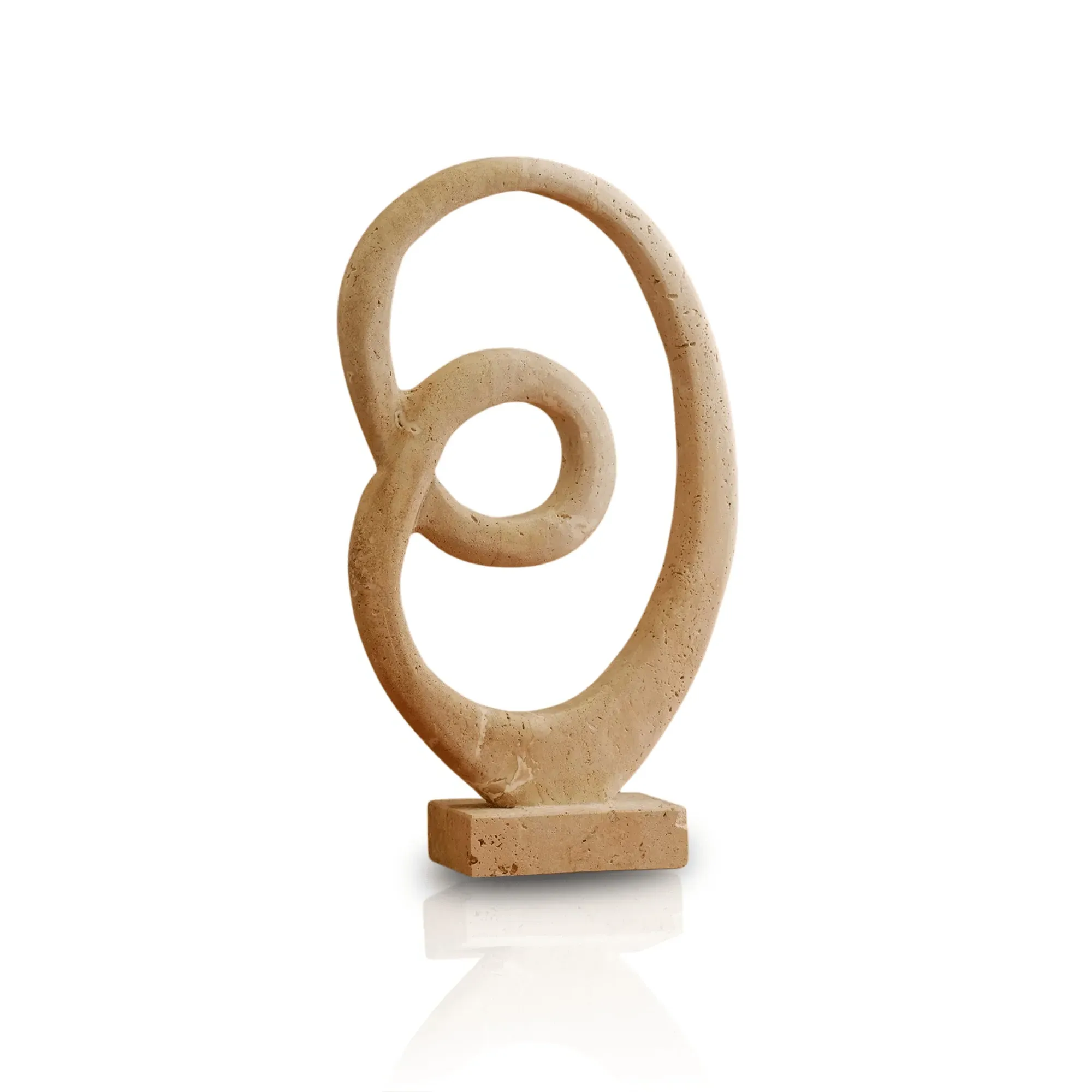 Elliptical Travertine Sculpture, Twisted Loop Form - Beige image