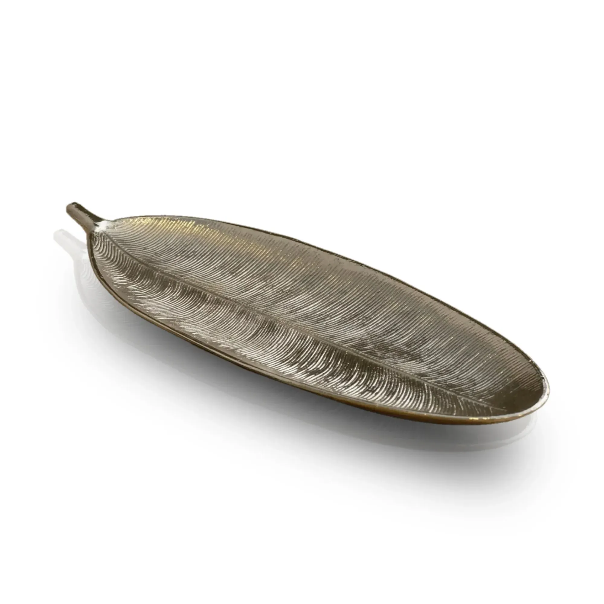 Elongated Leaf-Shaped Tray - Silver, Brass