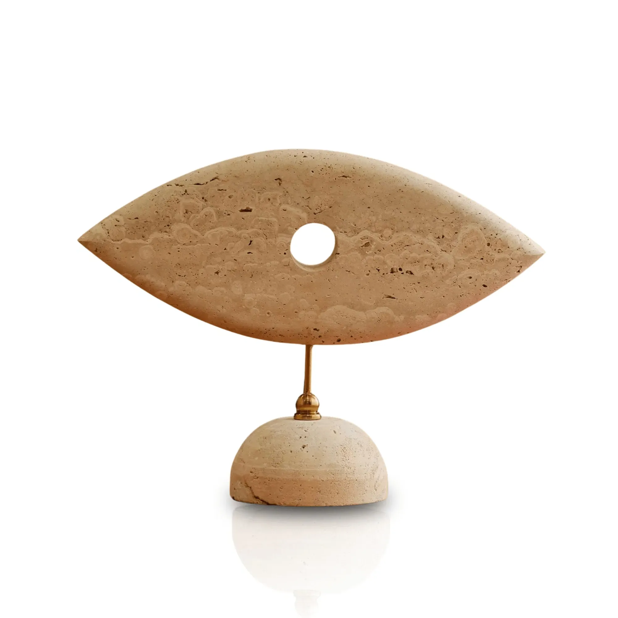 Eye-Shaped Hand-Carved Travertine Sculpture - Brown
