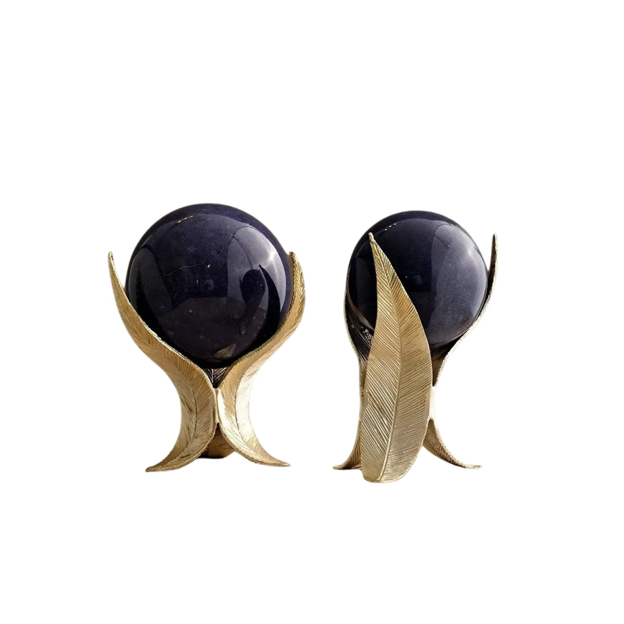 Feather Marble Sphere Decor Set of Two - Gold, Black