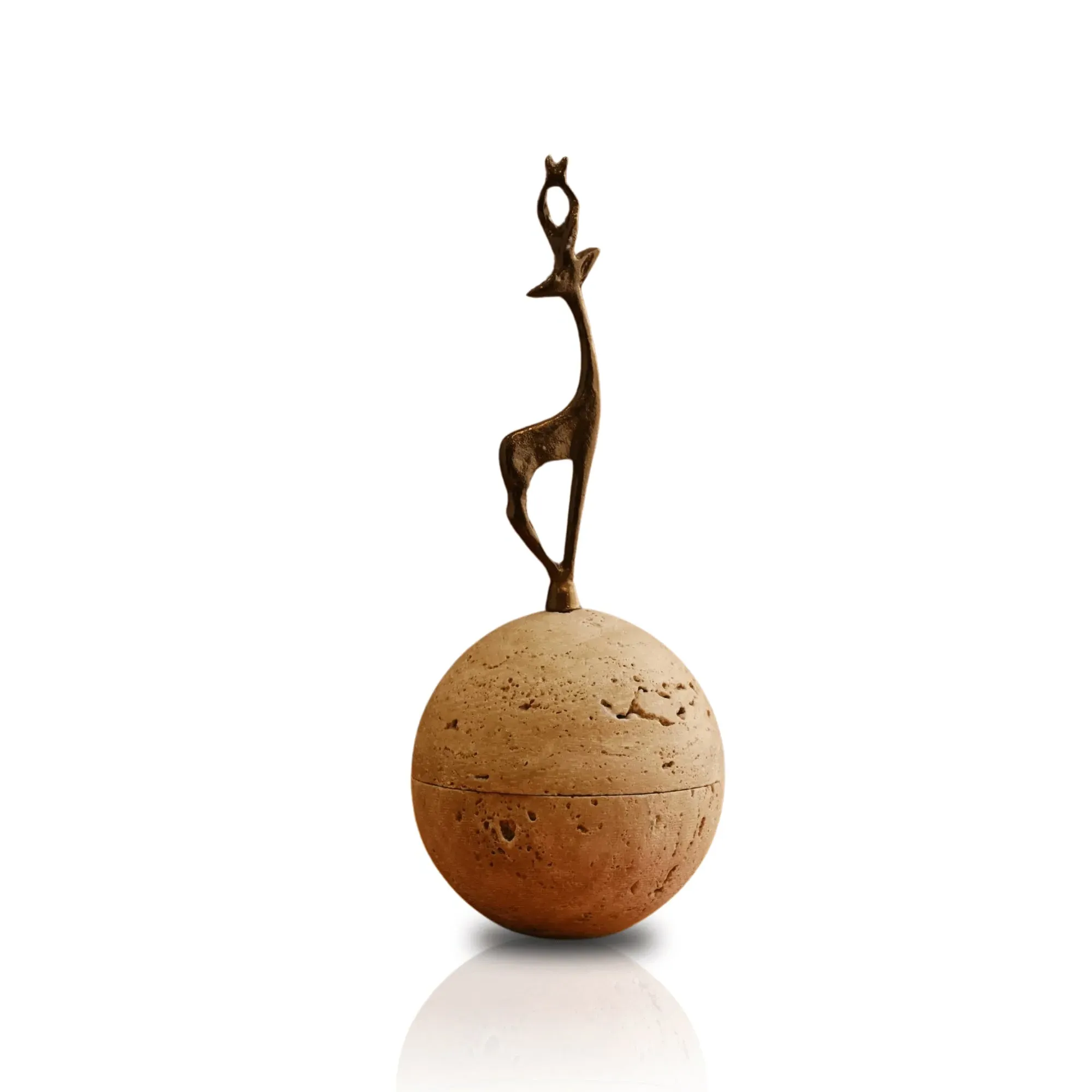 Gazelle Finial Sphere Decorative Box - Brown, Travertine image