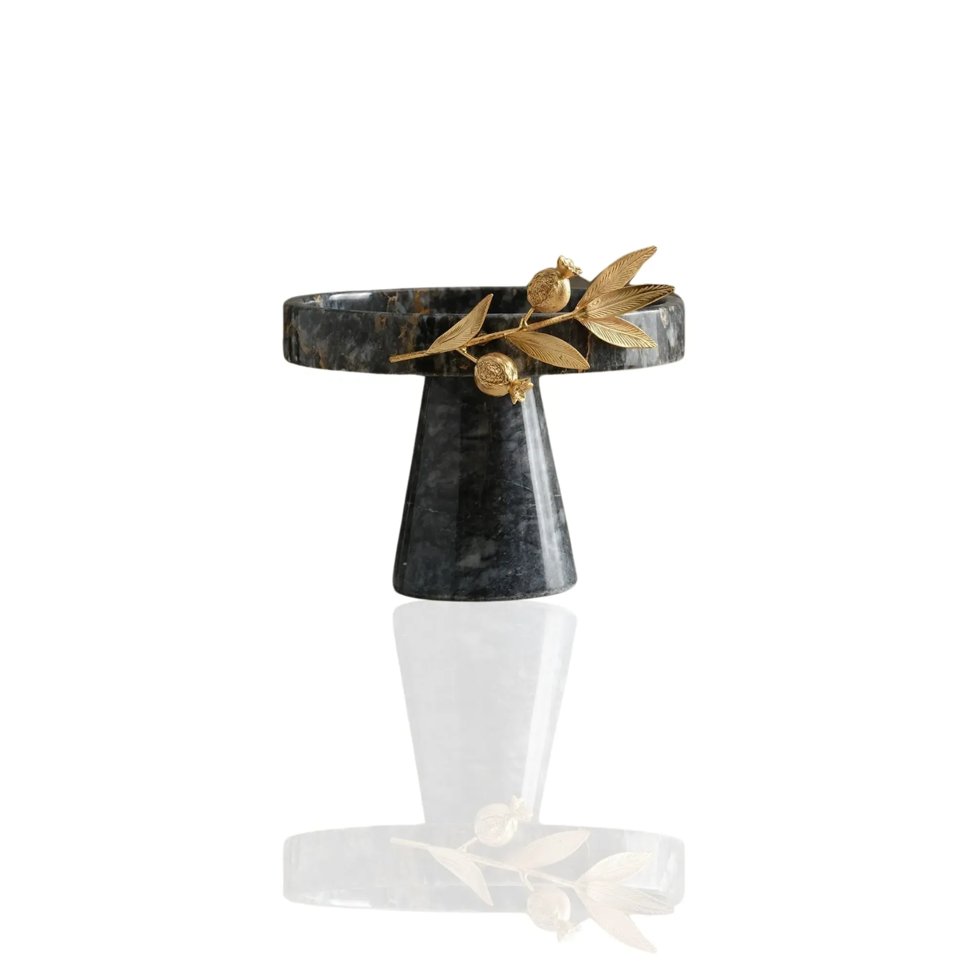 Grey Marble Cake Stand with Gold Pomegranate Detail - Gold, Grey