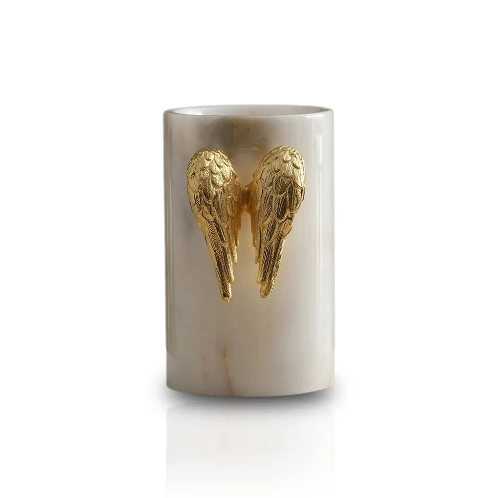 Handcrafted Angel Wing Marble Vase - Gold, White