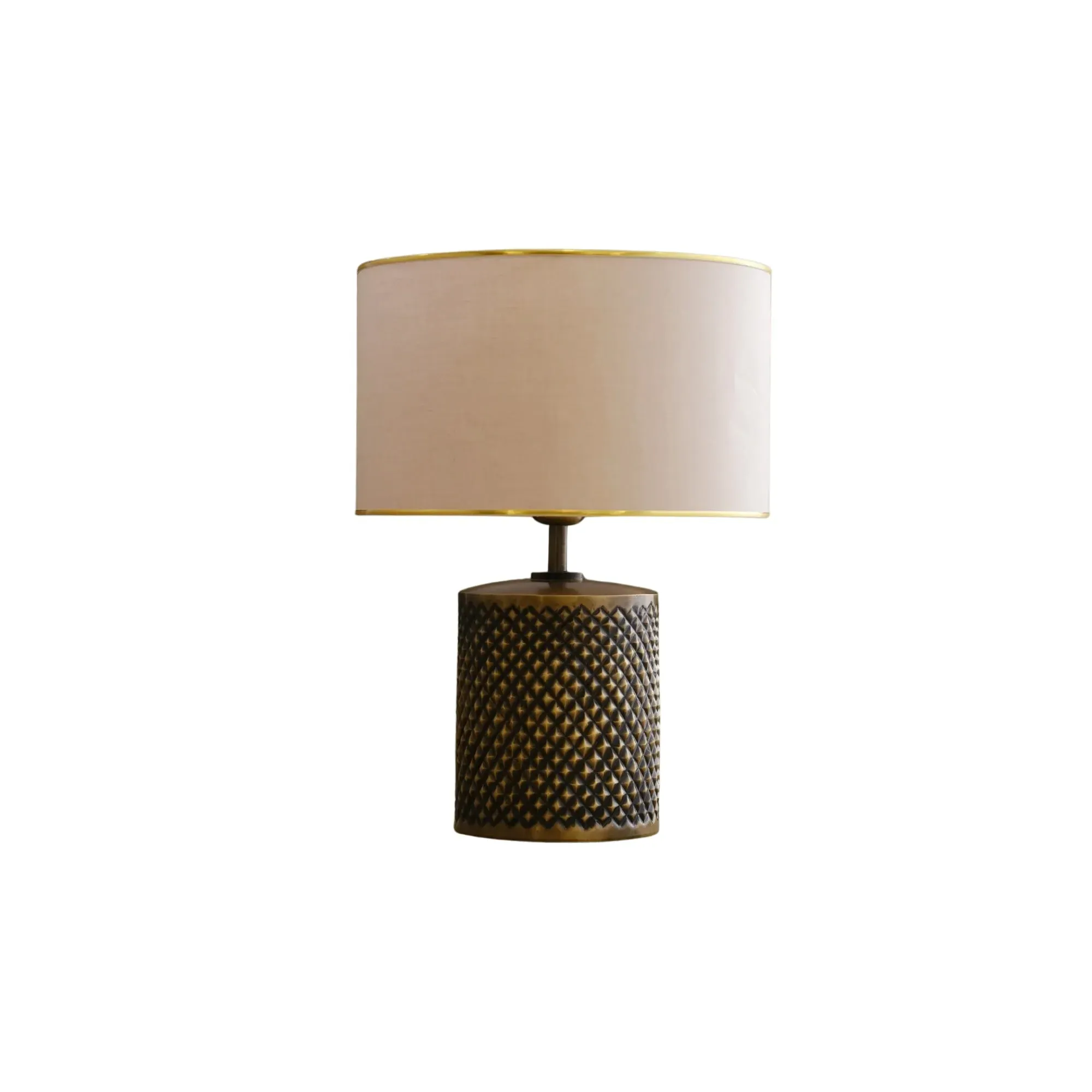 Handcrafted Textured Brass Table Lamp - White, Brass image