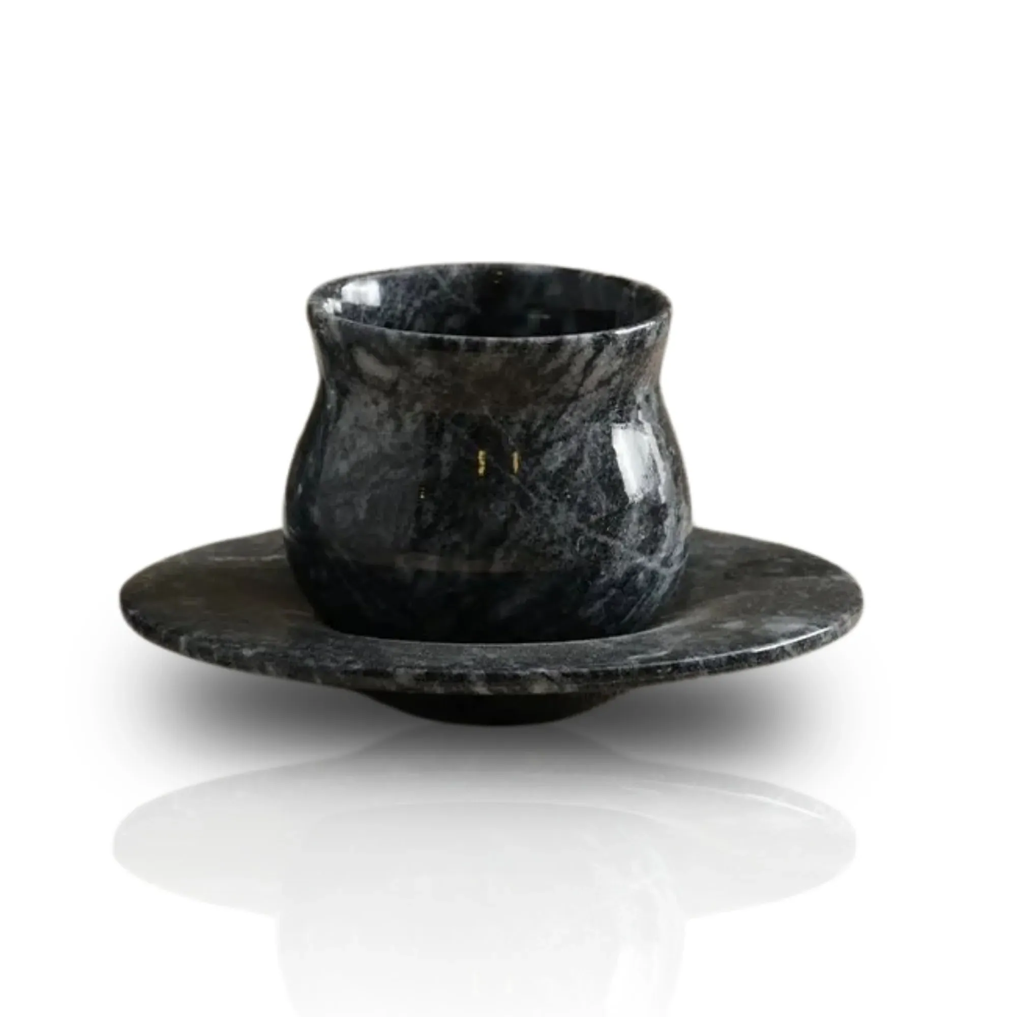 Handmade Espresso Cup with Saucer - Black, Marble image