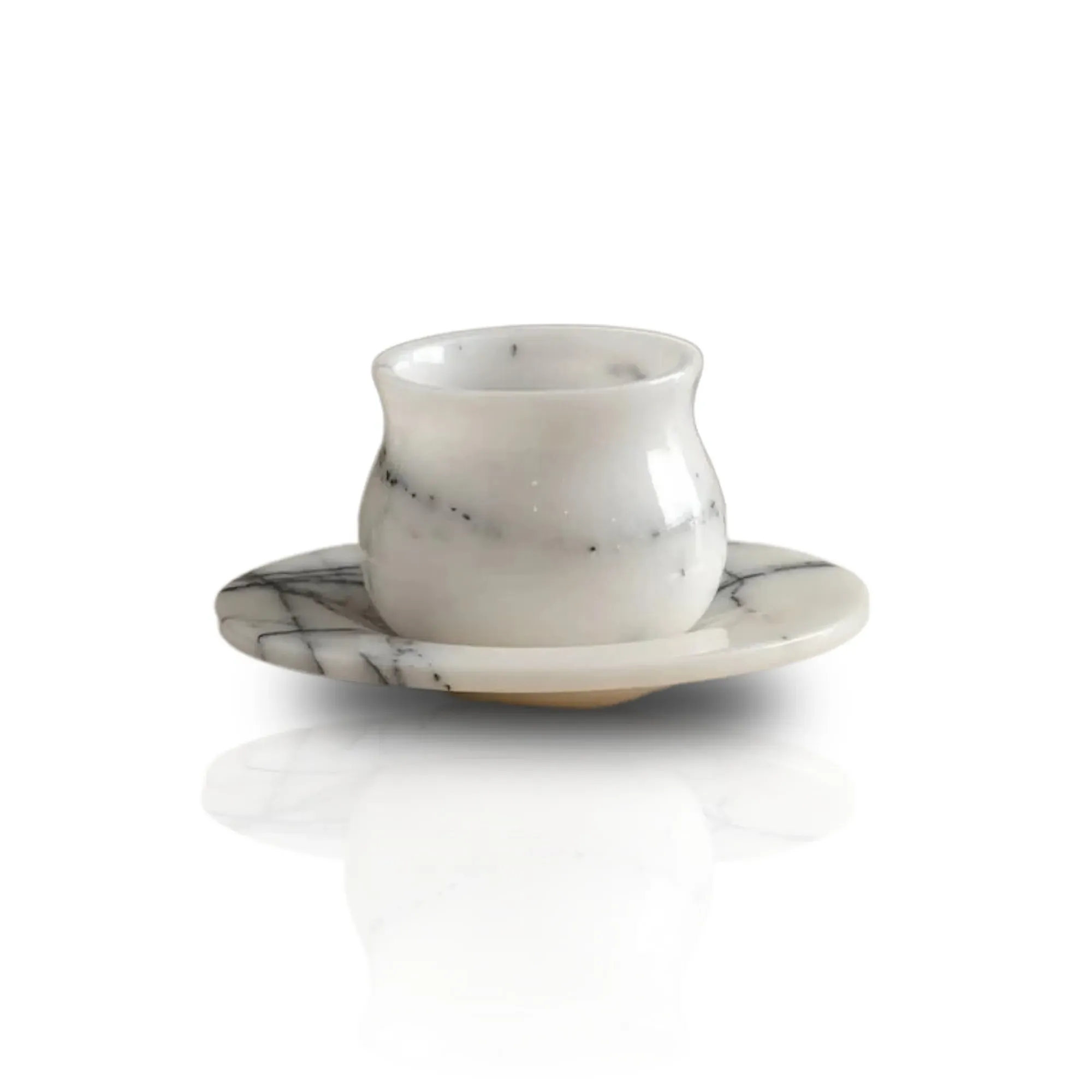 Handmade Espresso Cup with Saucer - White, Marble