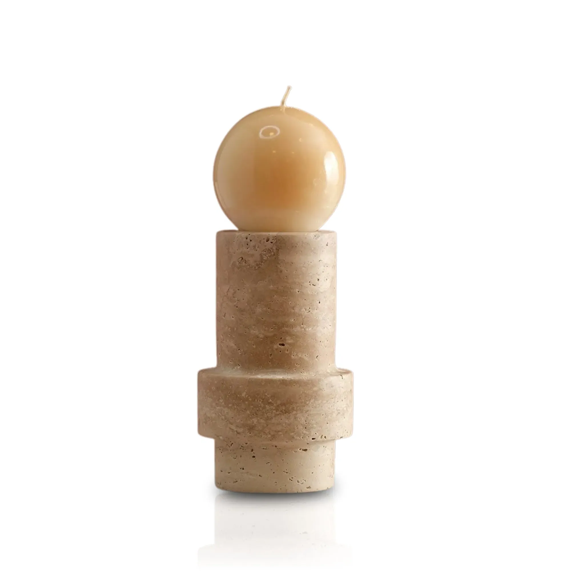 Handmade Travertine Candle Holder - White, Travertine