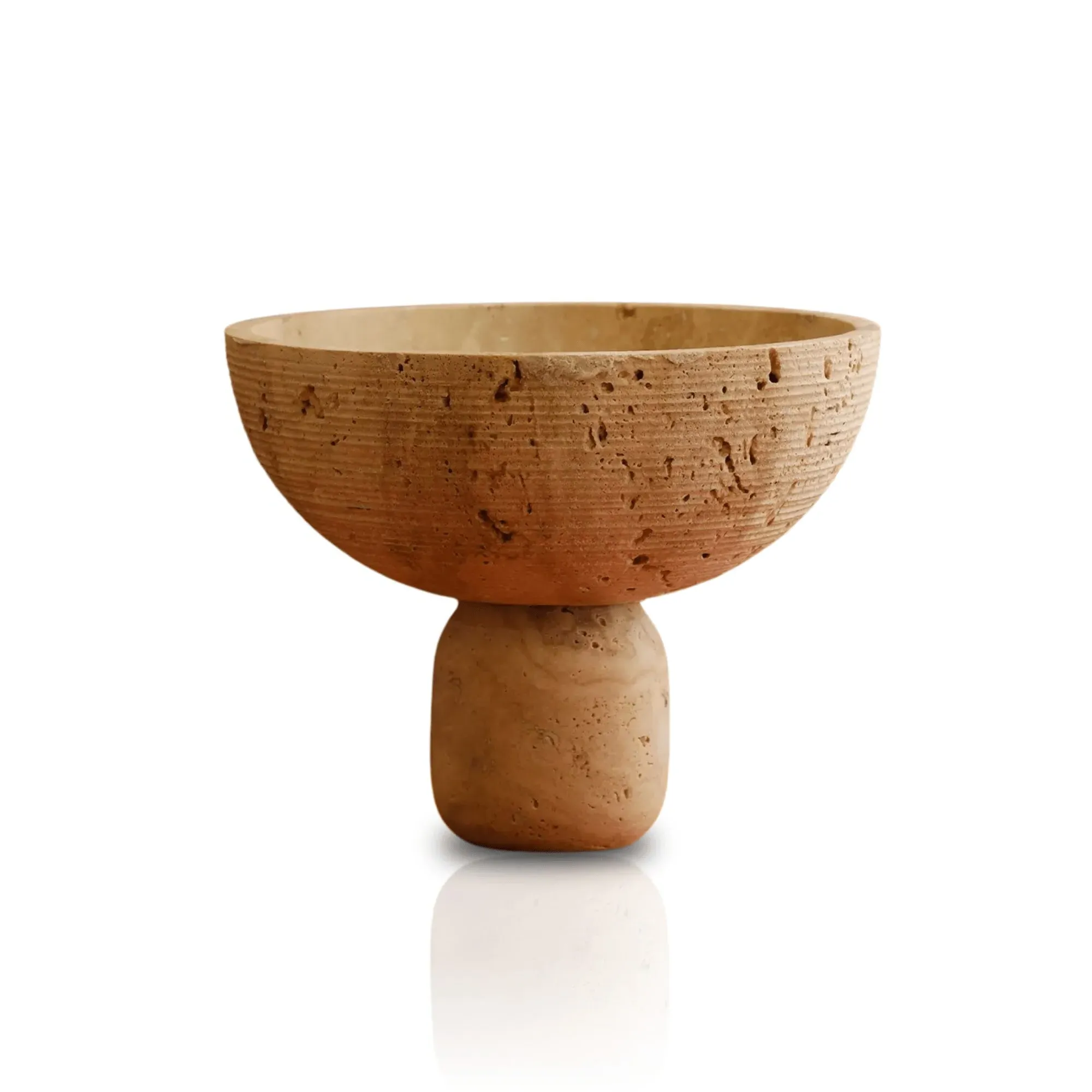 Handmade Travertine Decorative Bowl with Pedestal Base - Beige