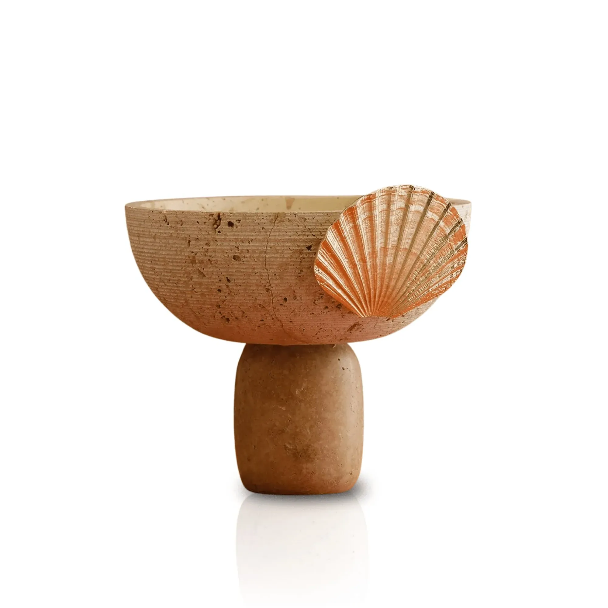 Handmade Travertine Decorative Bowl with Shell Accent - Beige