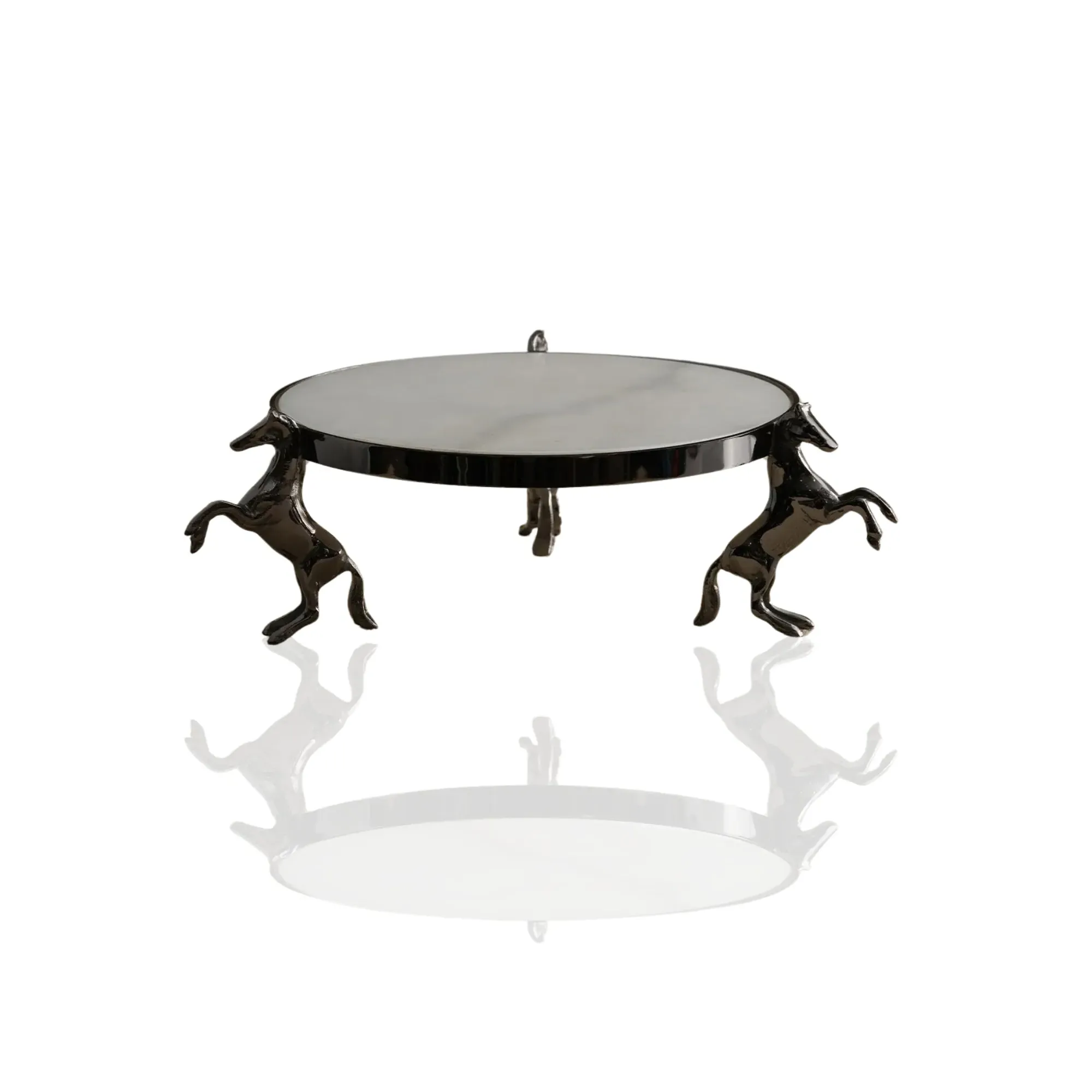 Horse-Leg Footed Round Serving Tray - White, Marble image