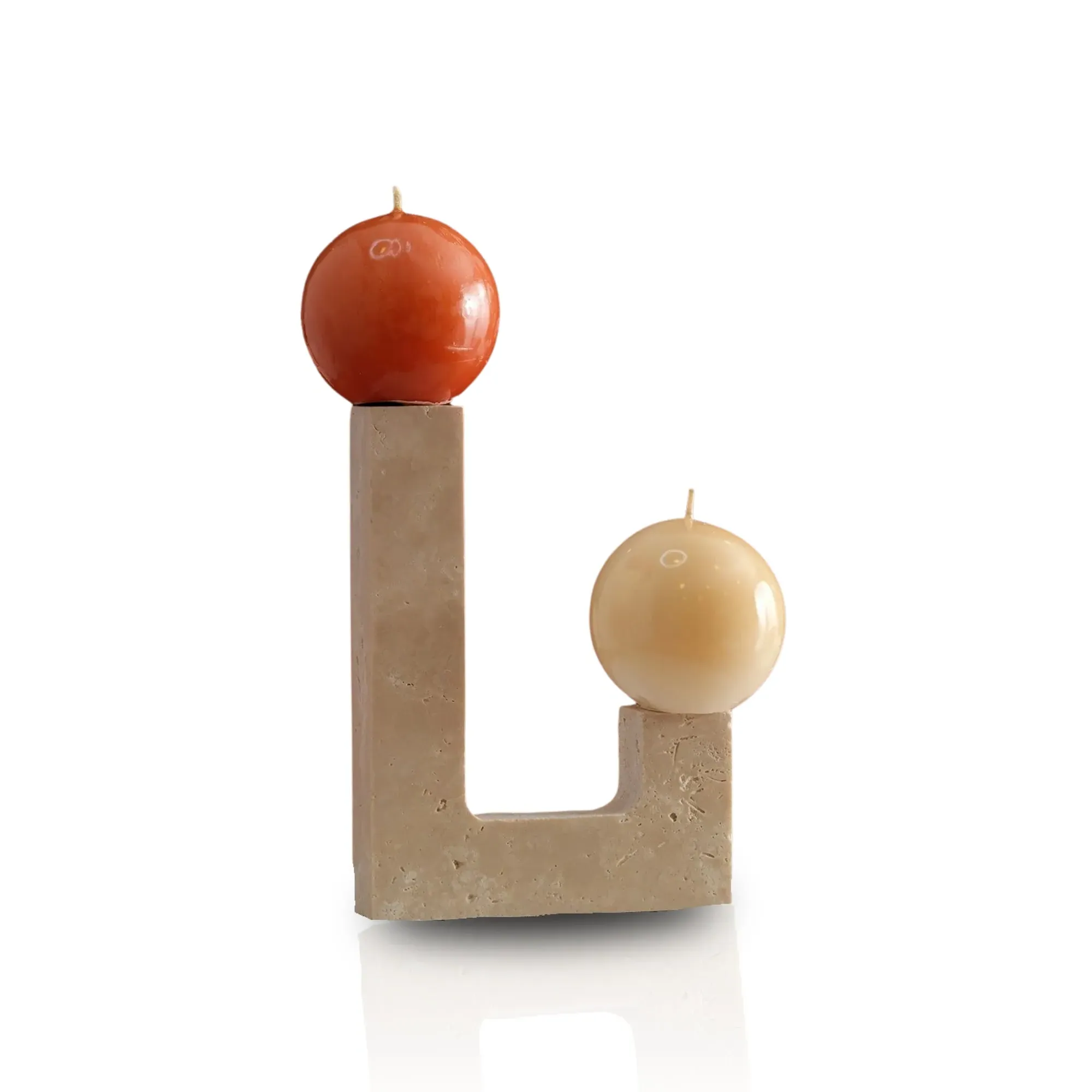 L-Shaped Handmade Travertine Candle Holder - Travertine image