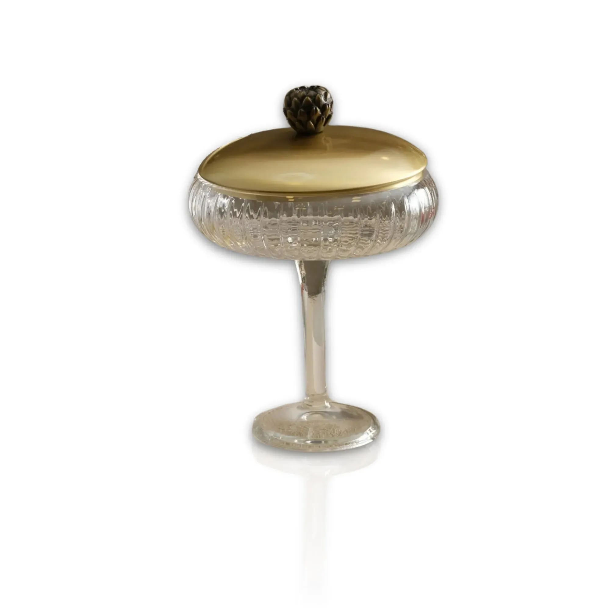 Large Footed Glass Serving Stand with Brass Lid - Gold