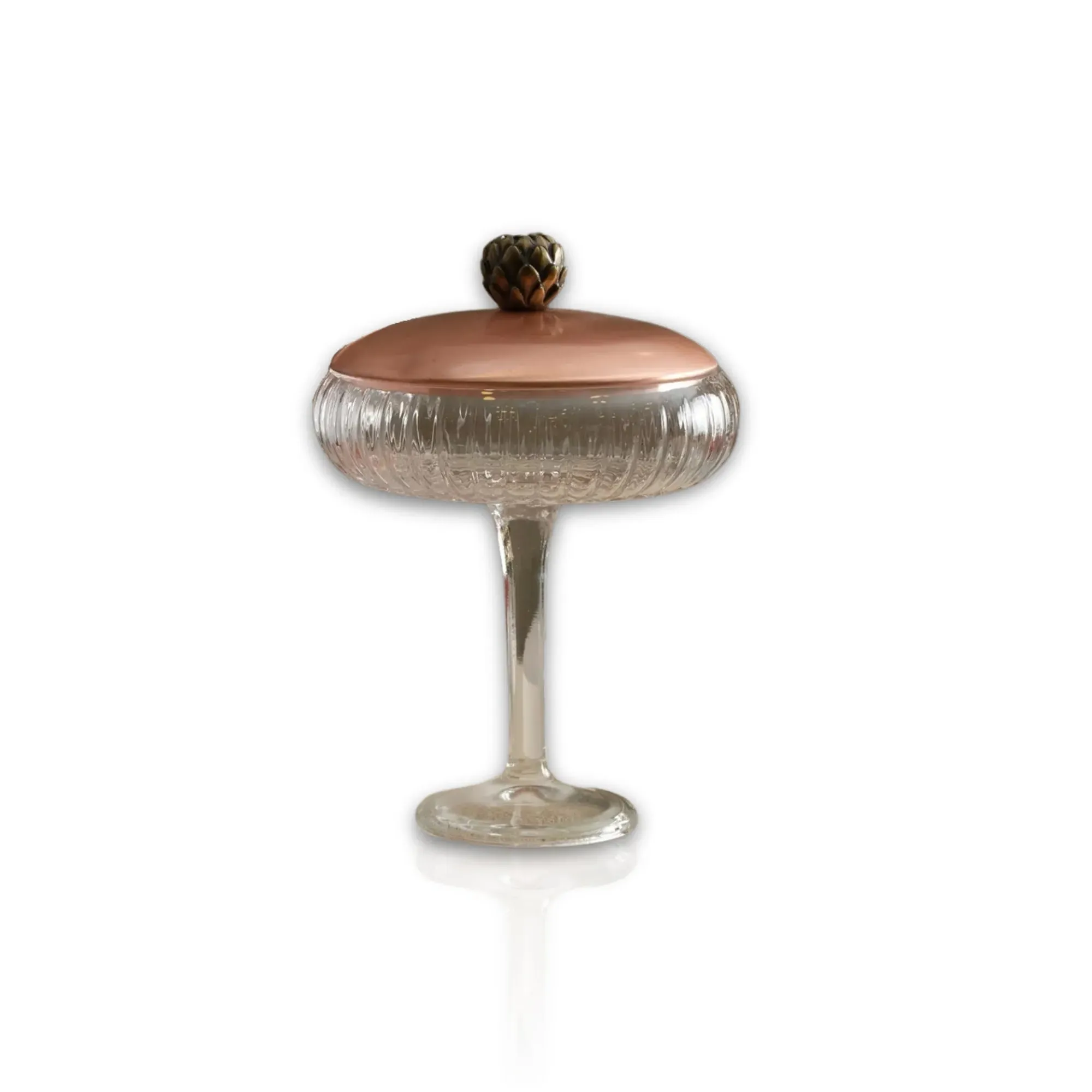 Large Footed Glass Serving Stand with Rose Gold Lid - White