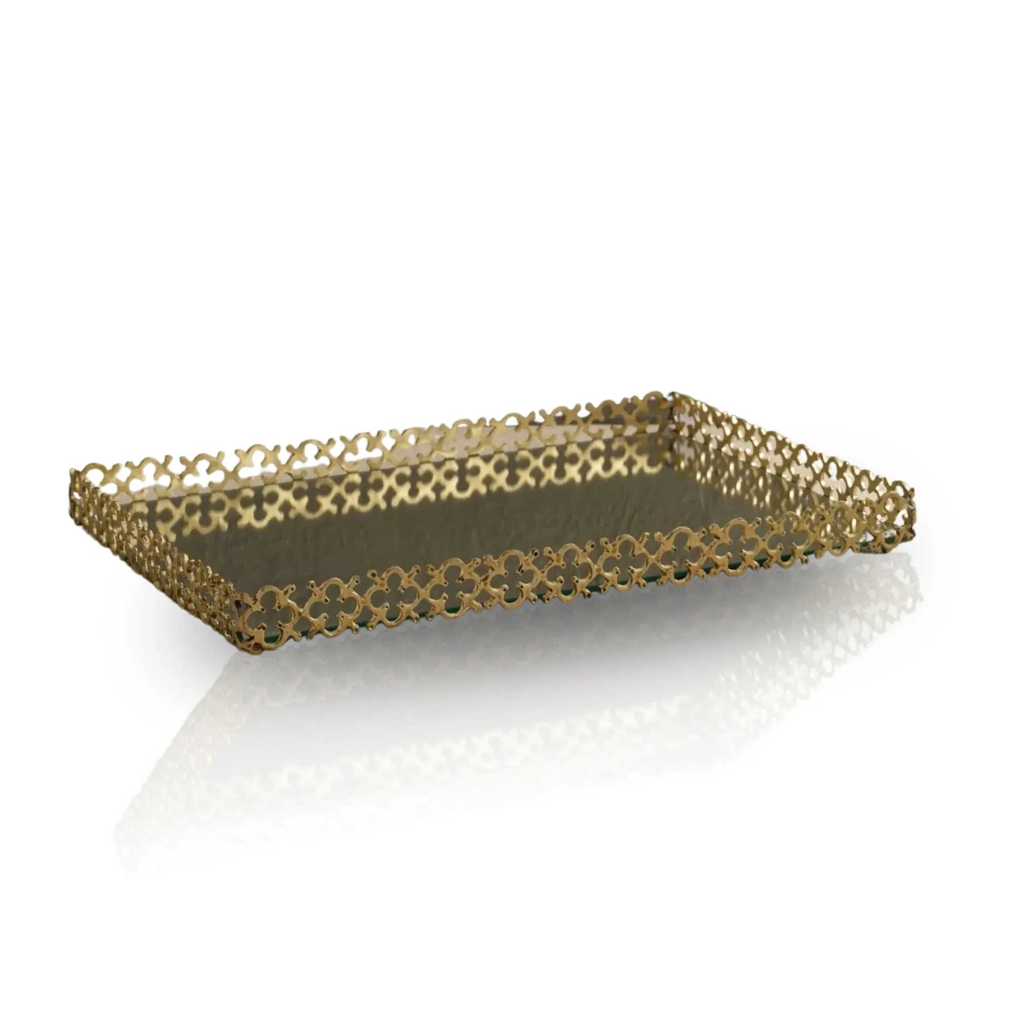 Large Golden Tray with Clover Cut-Out Border - Gold, Brass