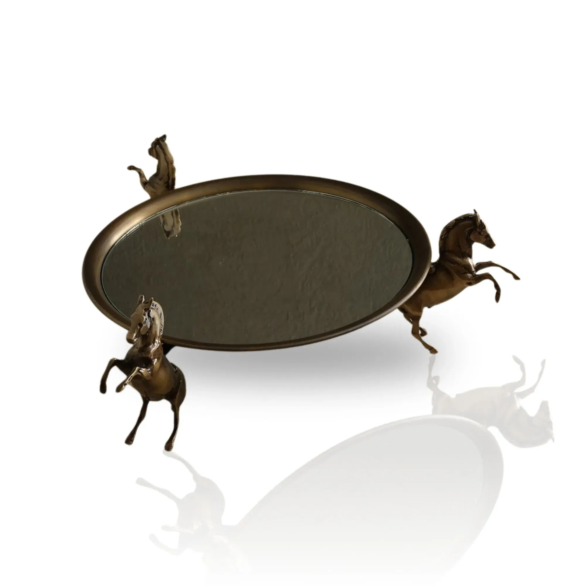 Large Round Tray with Horse Base - Bronze, Brass image