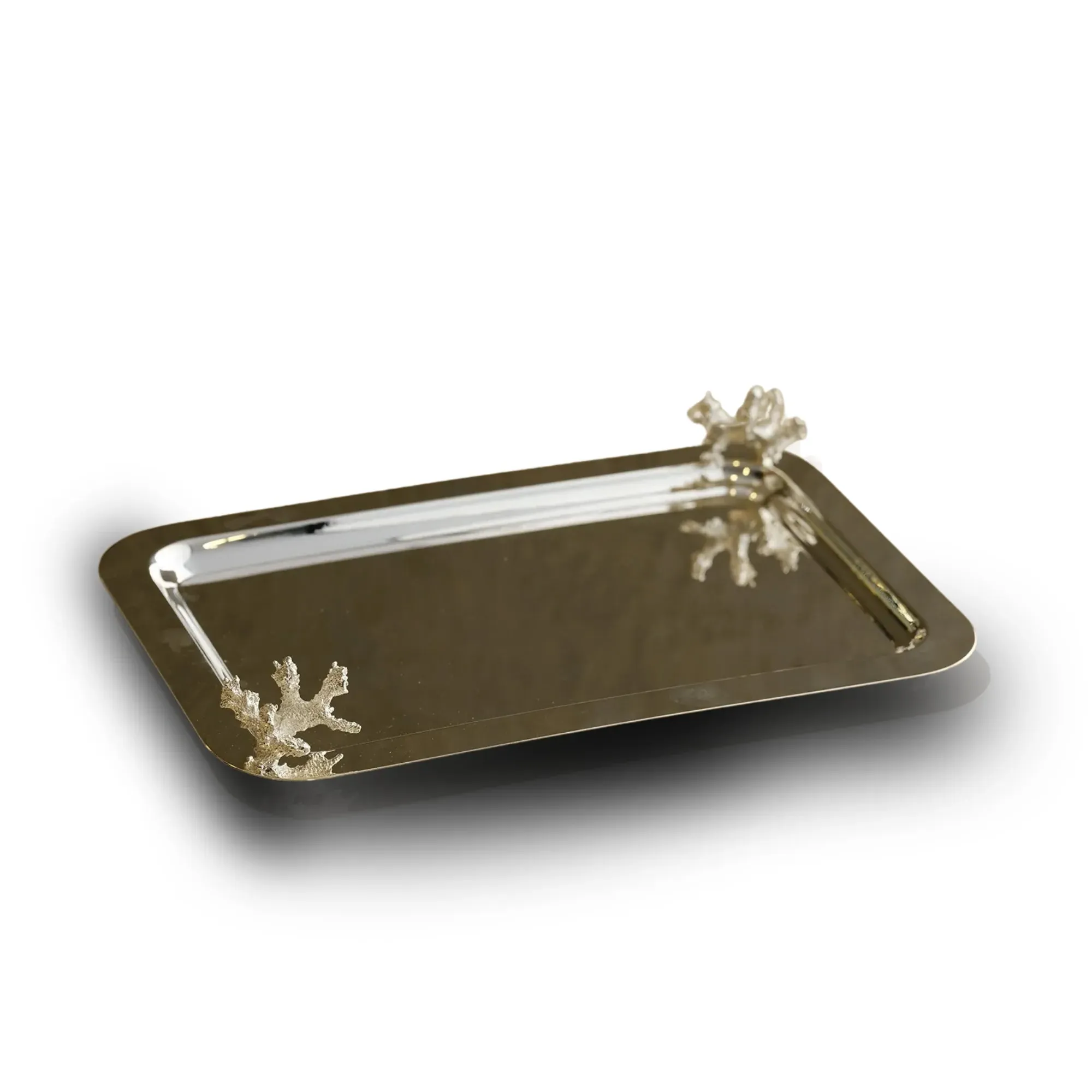 Large Serving Tray with Coral Handles - Silver image